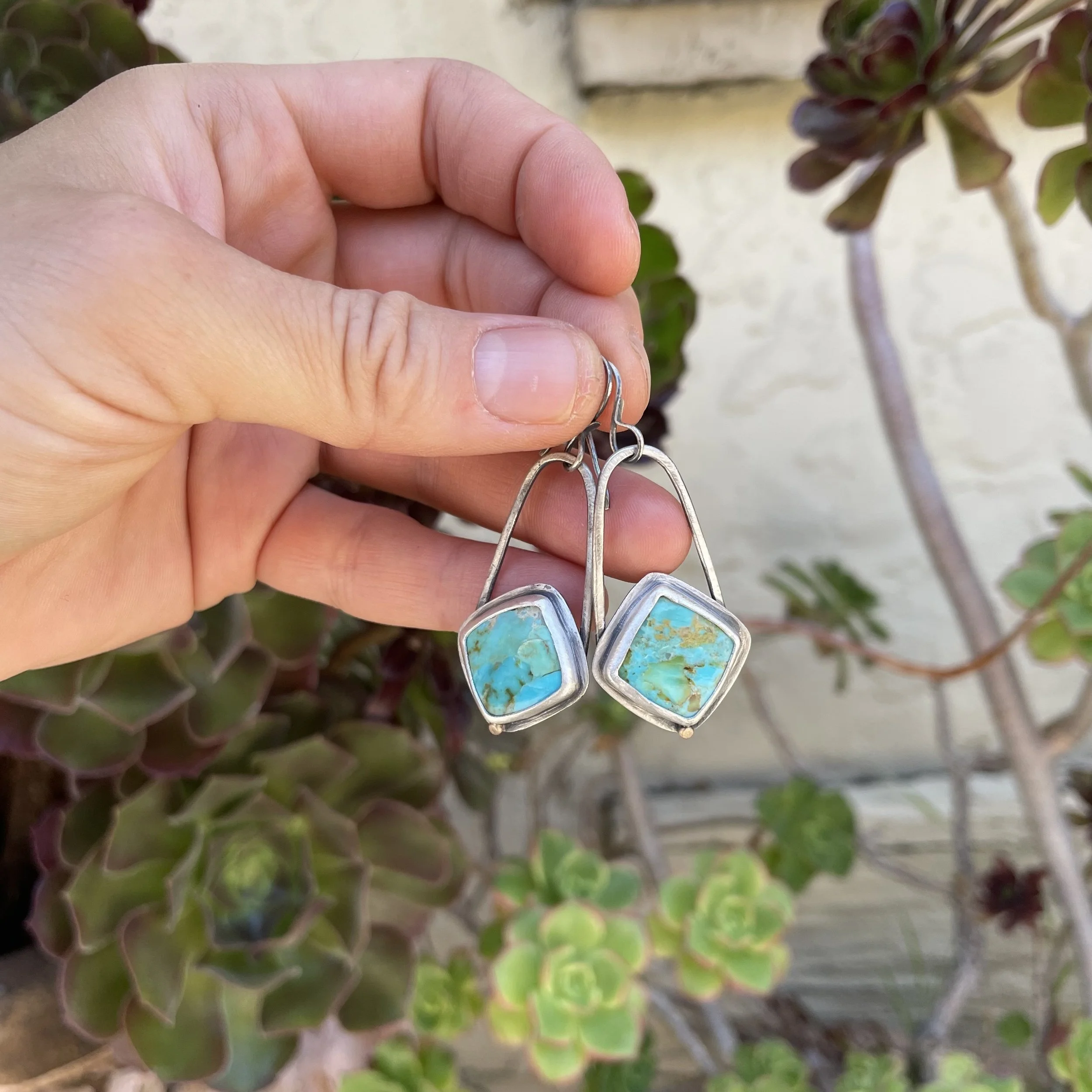 Diamond Turquoise Hoops with 14k gold