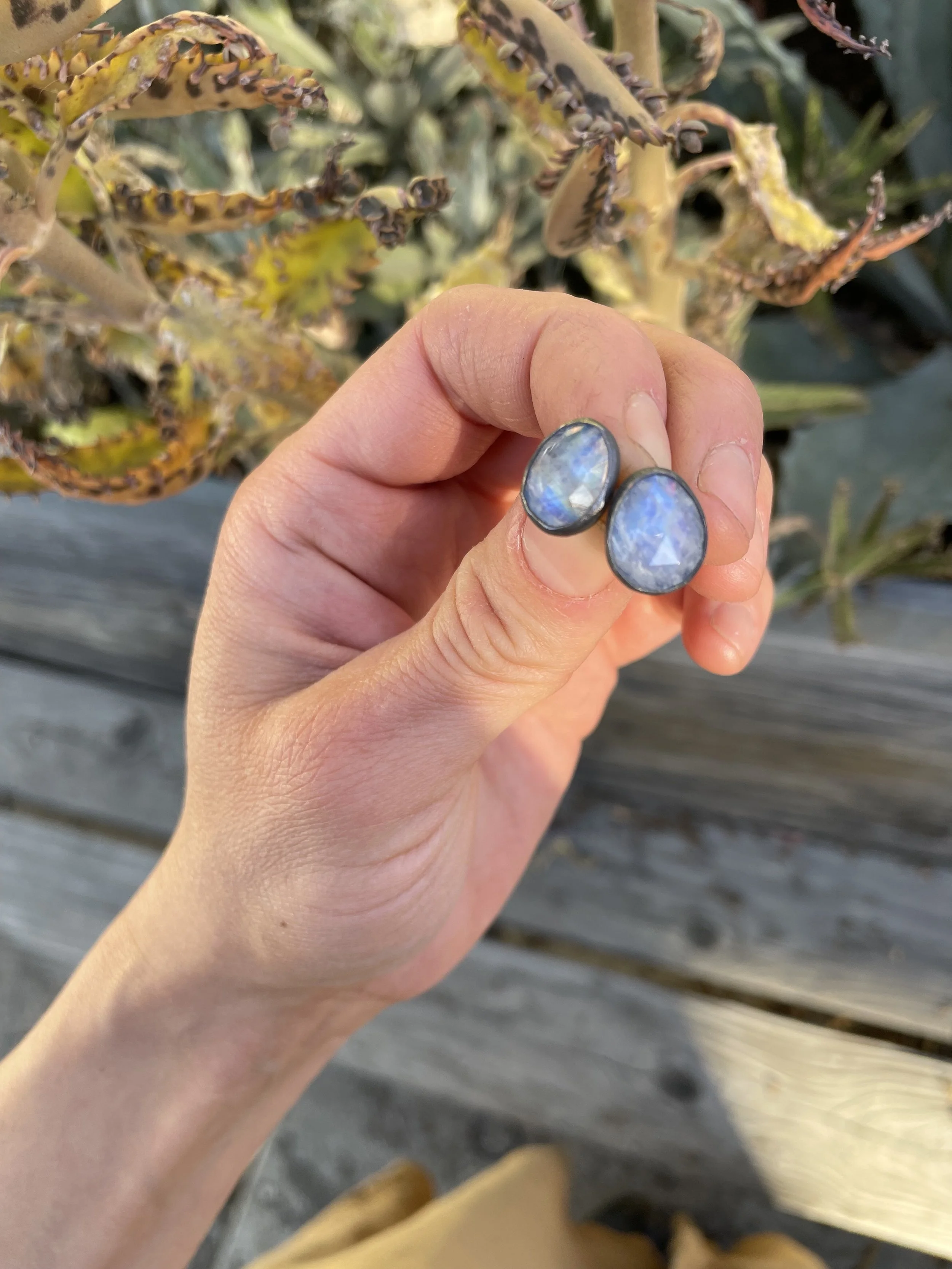 Oval Rainbow Moonstone Posts