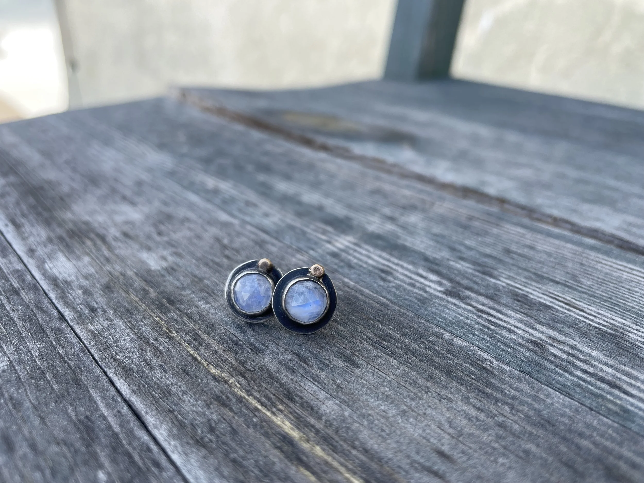 14k Gold Dot Rainbow Moonstone Posts