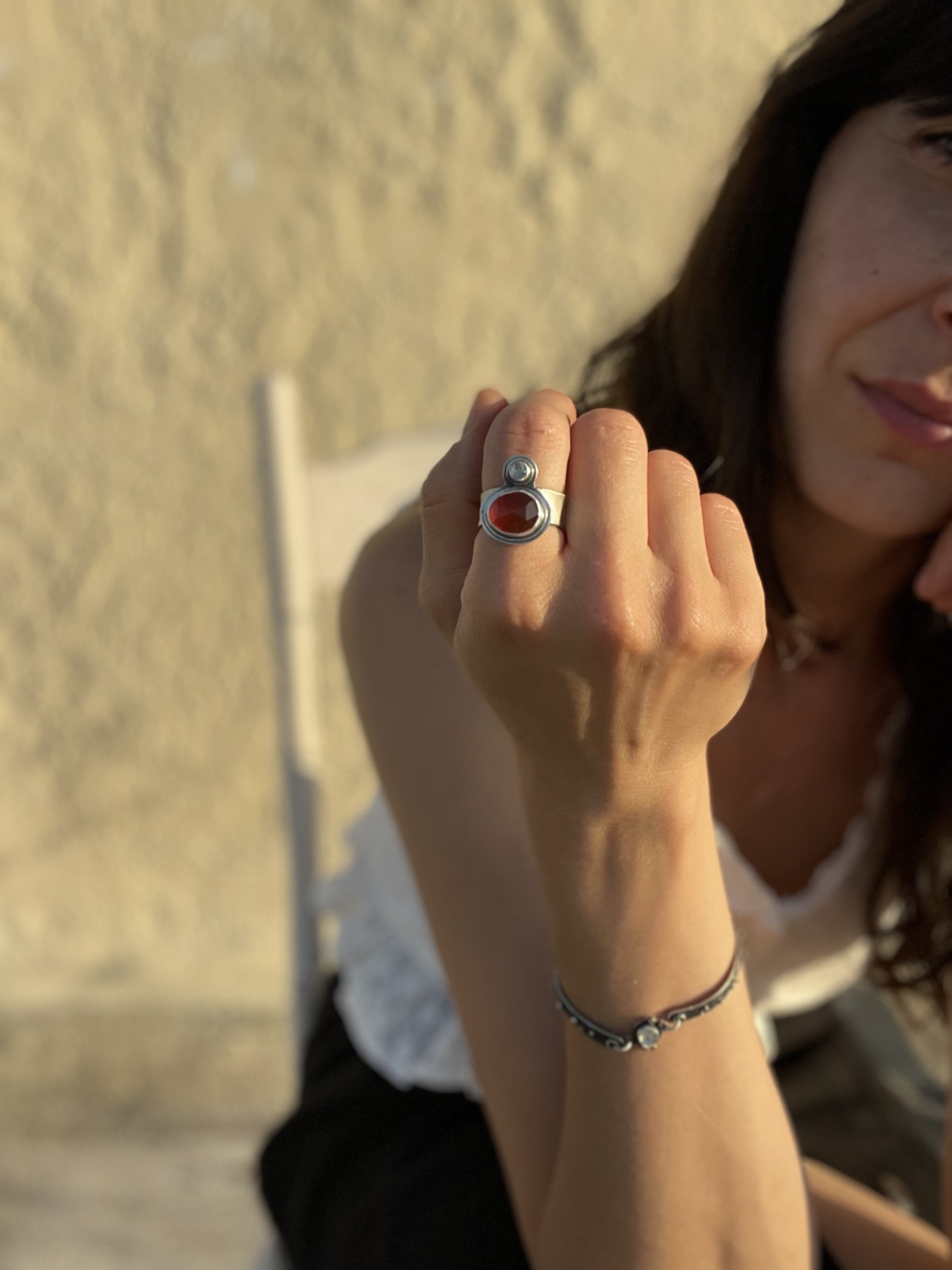 Carnelian Rainbow Moonstone Ring