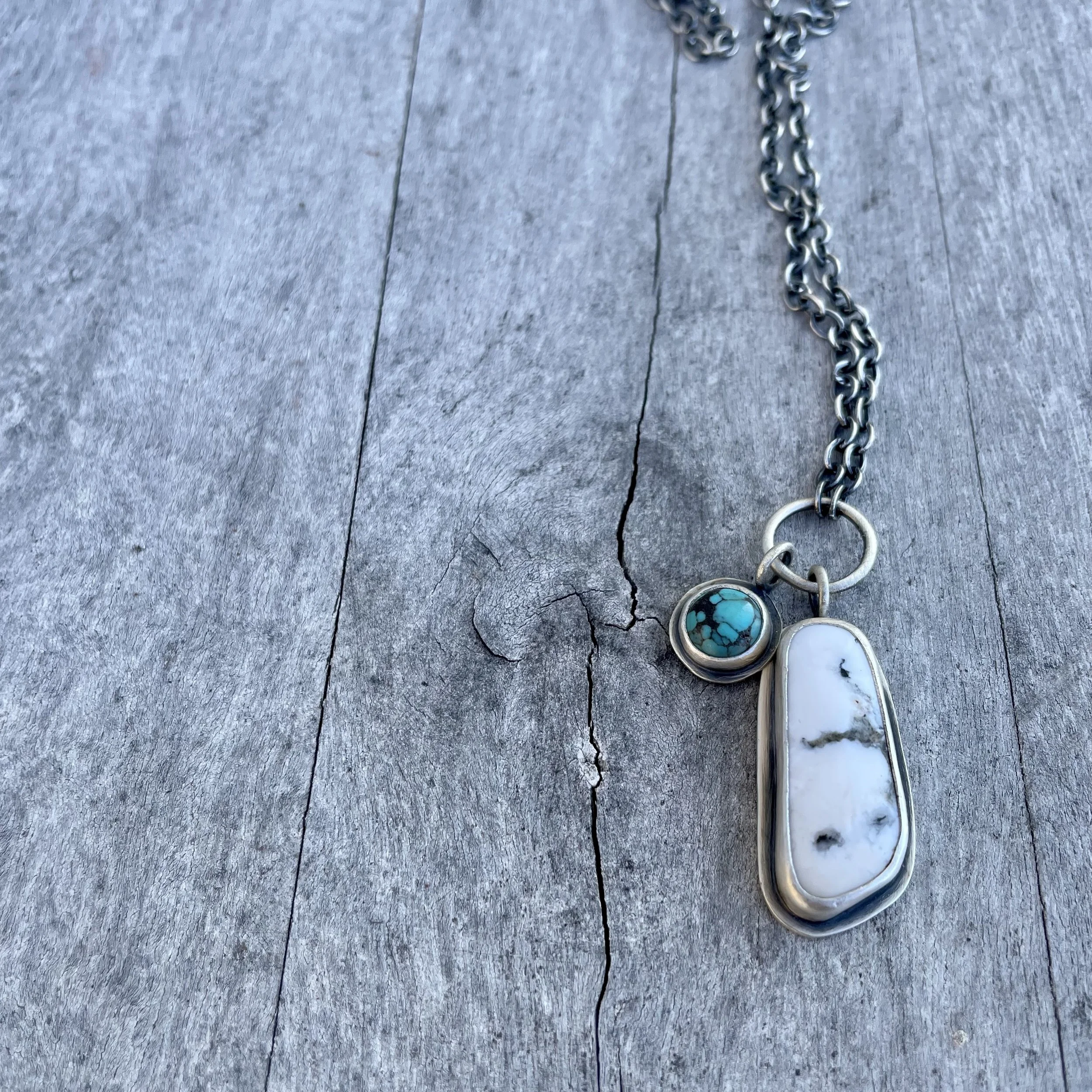 White Buffalo & Turquoise Long Pendant Necklace