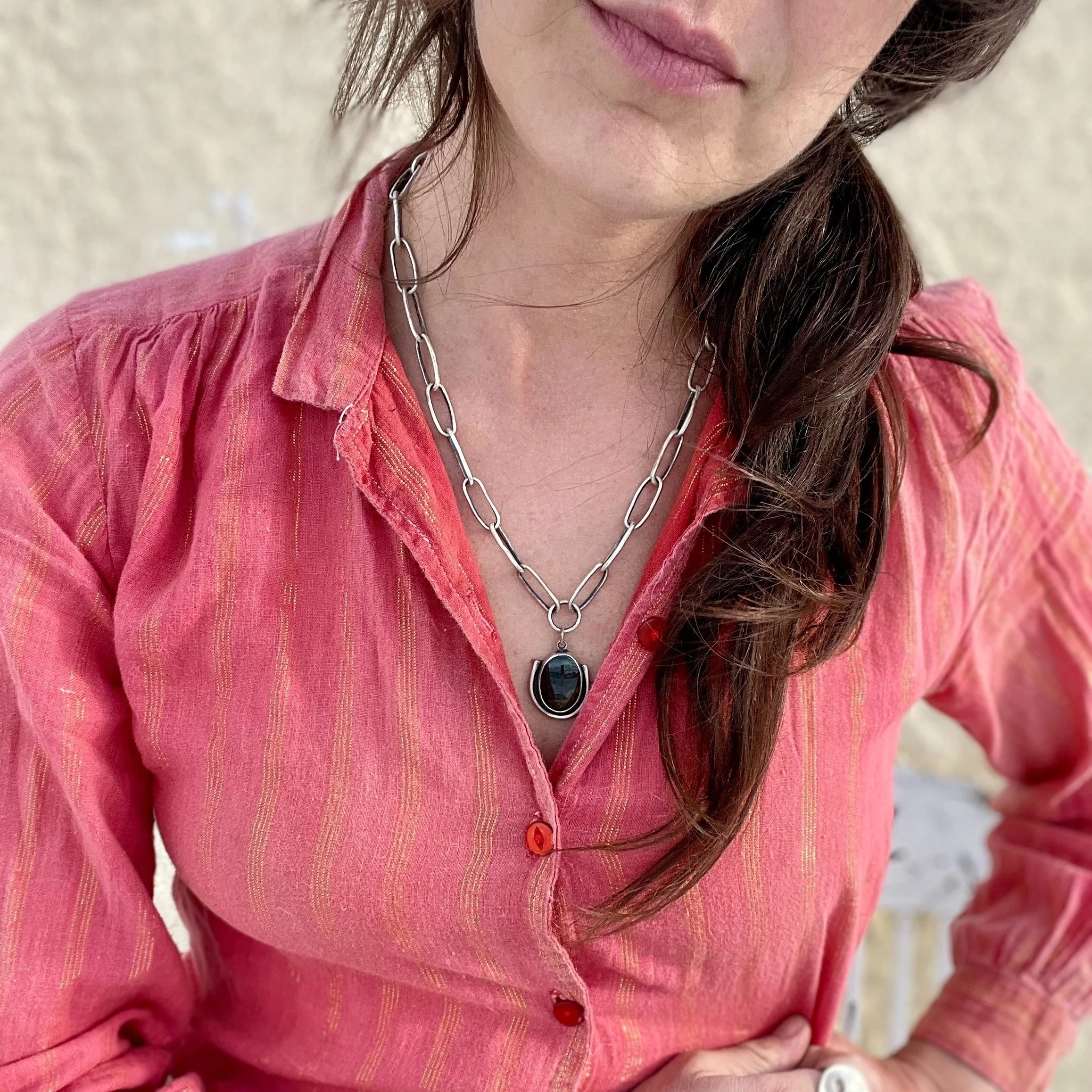 Bloodstone on Cable Chain Link Necklace
