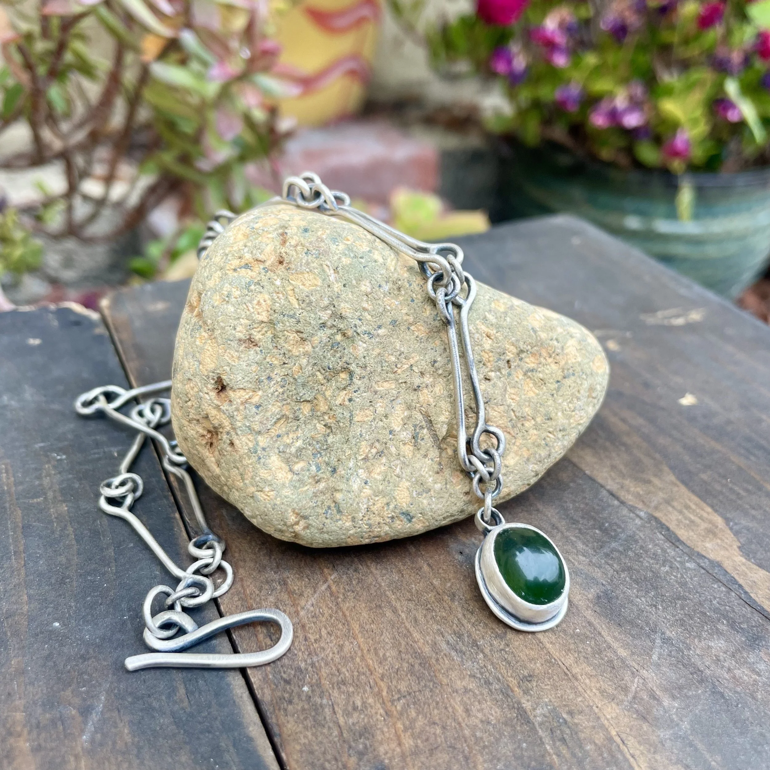 Serpentine Jade on Bone Chain