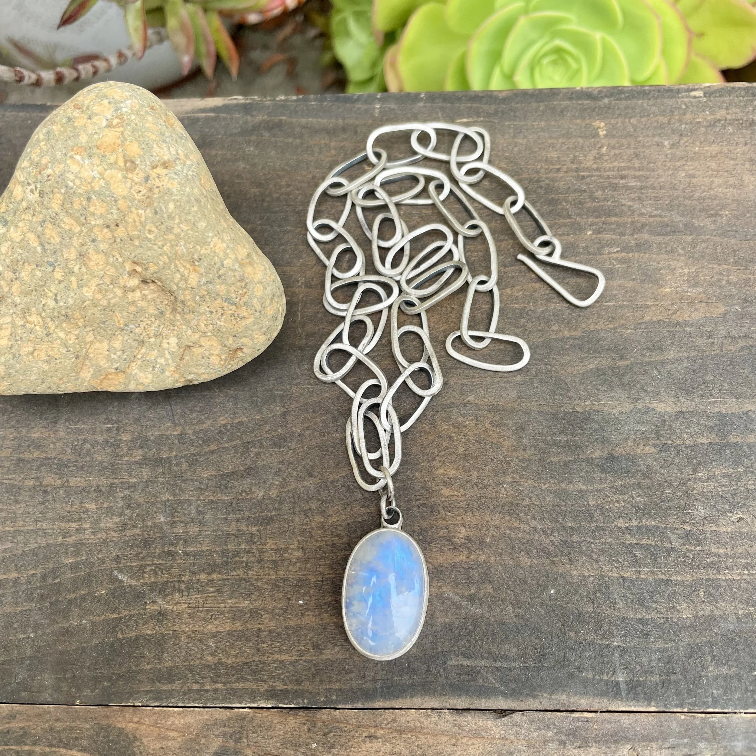 Rainbow Moonstone on Cable Chain