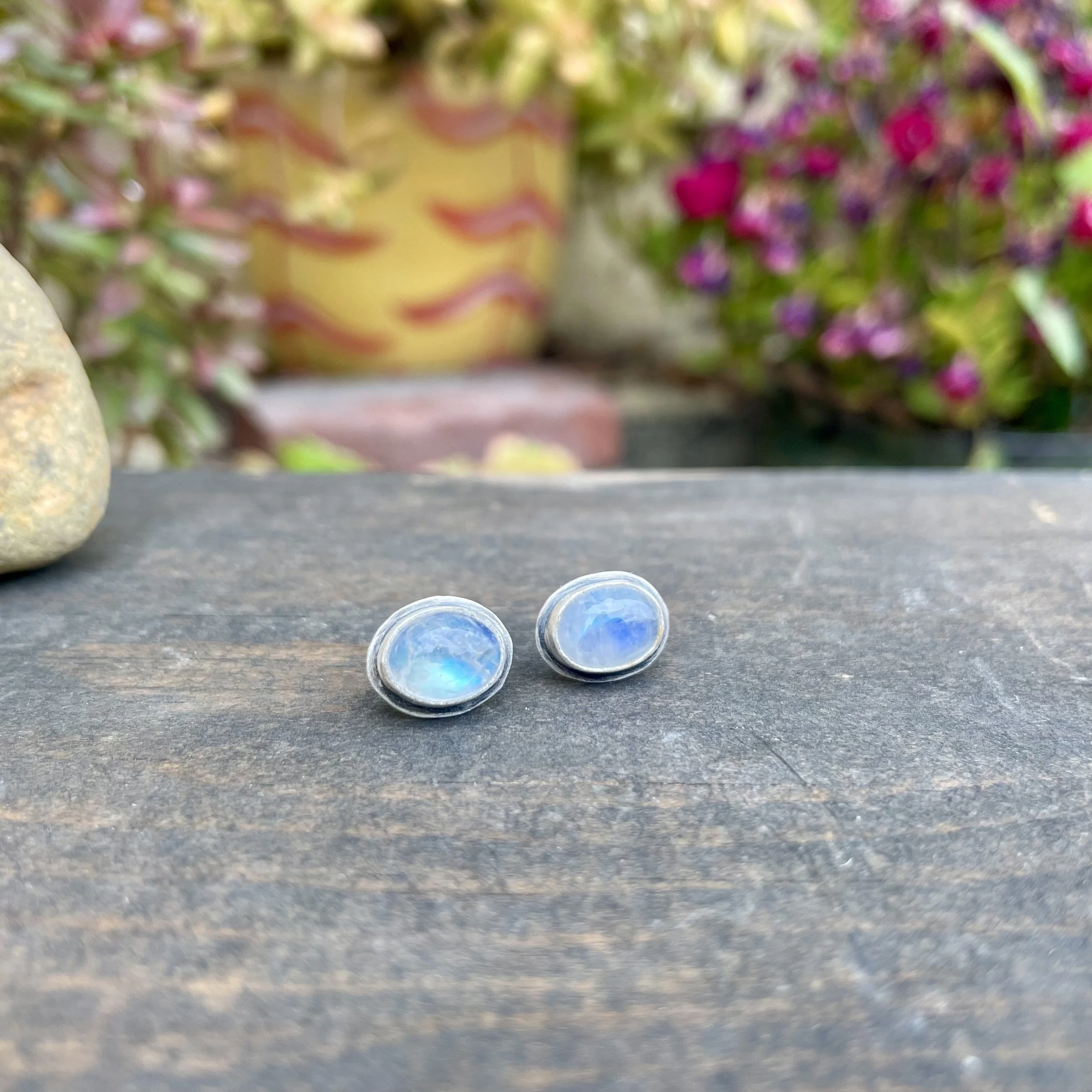 Oval Rainbow Moonstone Posts