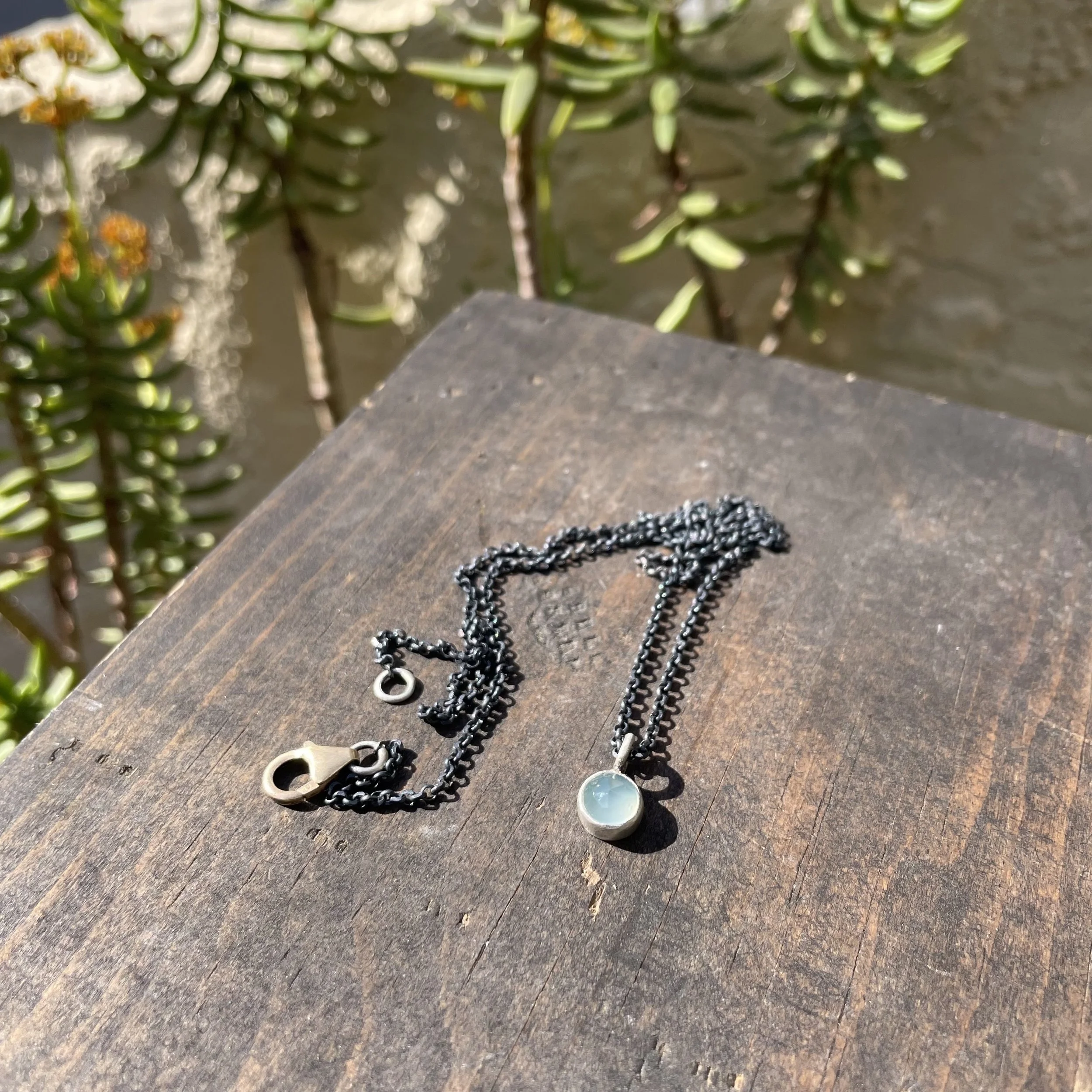 Aqua Chalcedony Small Pendant Necklace