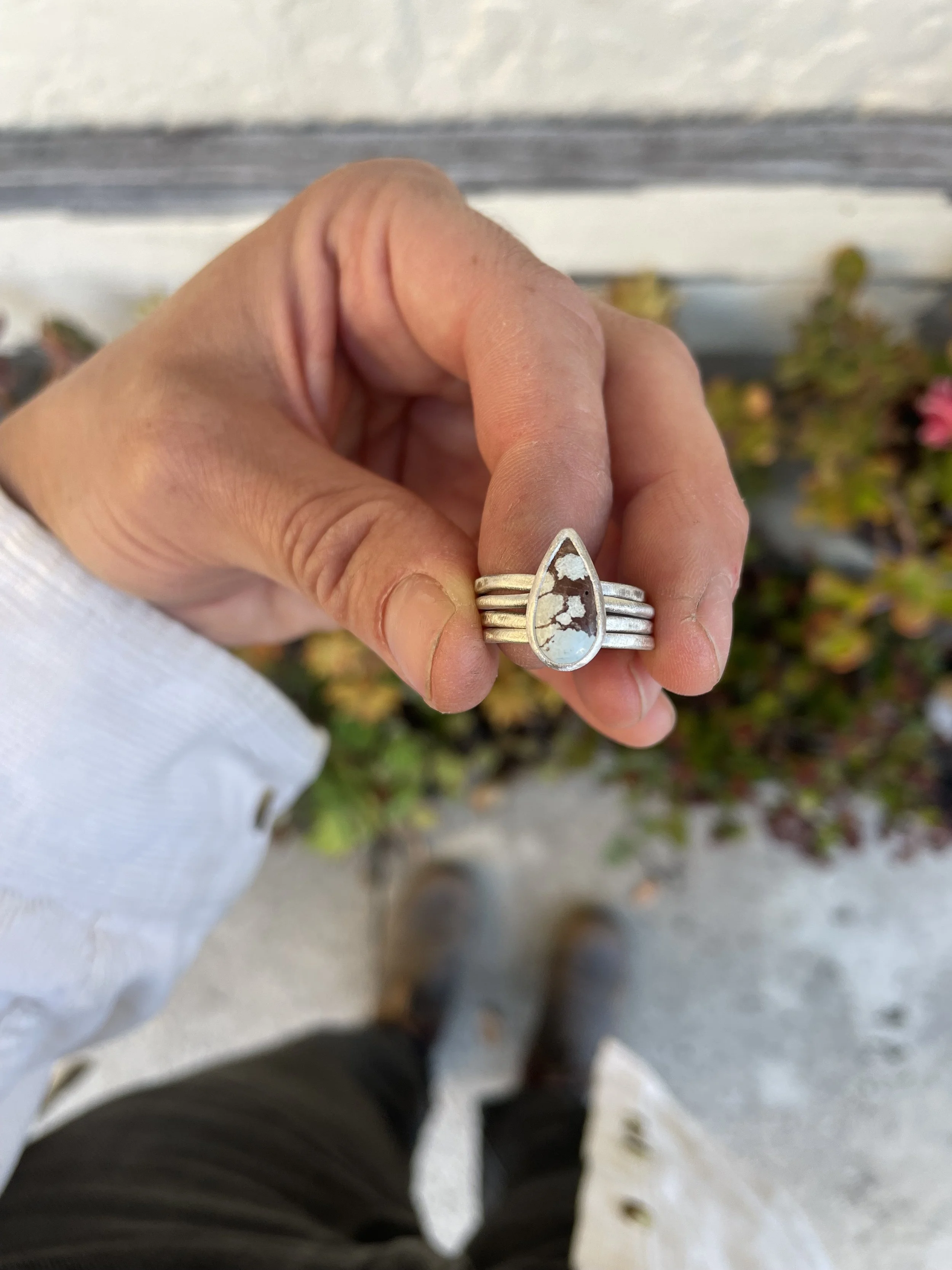 Alison- Turquoise & Texture Stack Ring Set