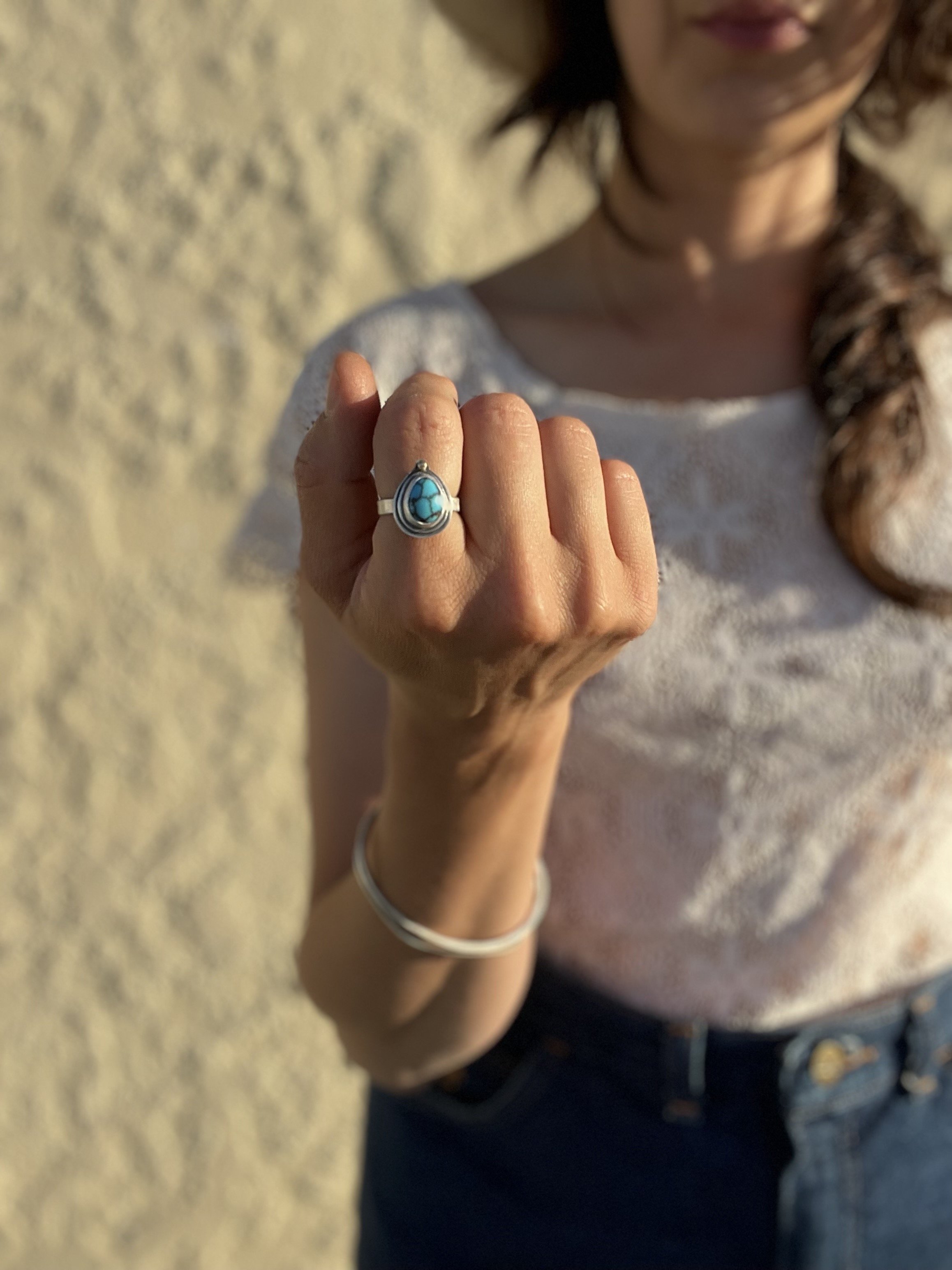 Egyptian Turquoise Ring with 14k Gold Dot