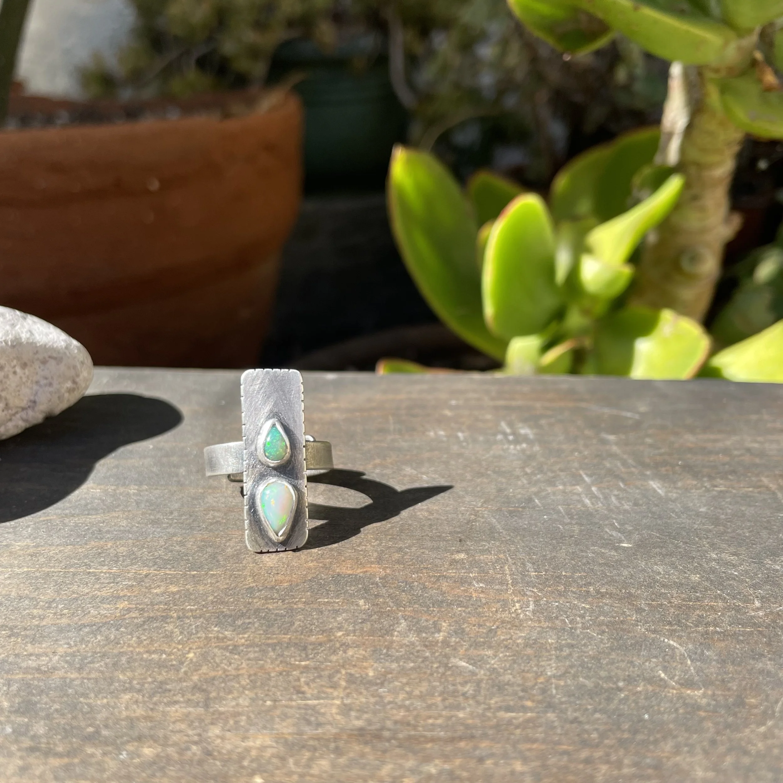 Double Opal Rectangle Ring