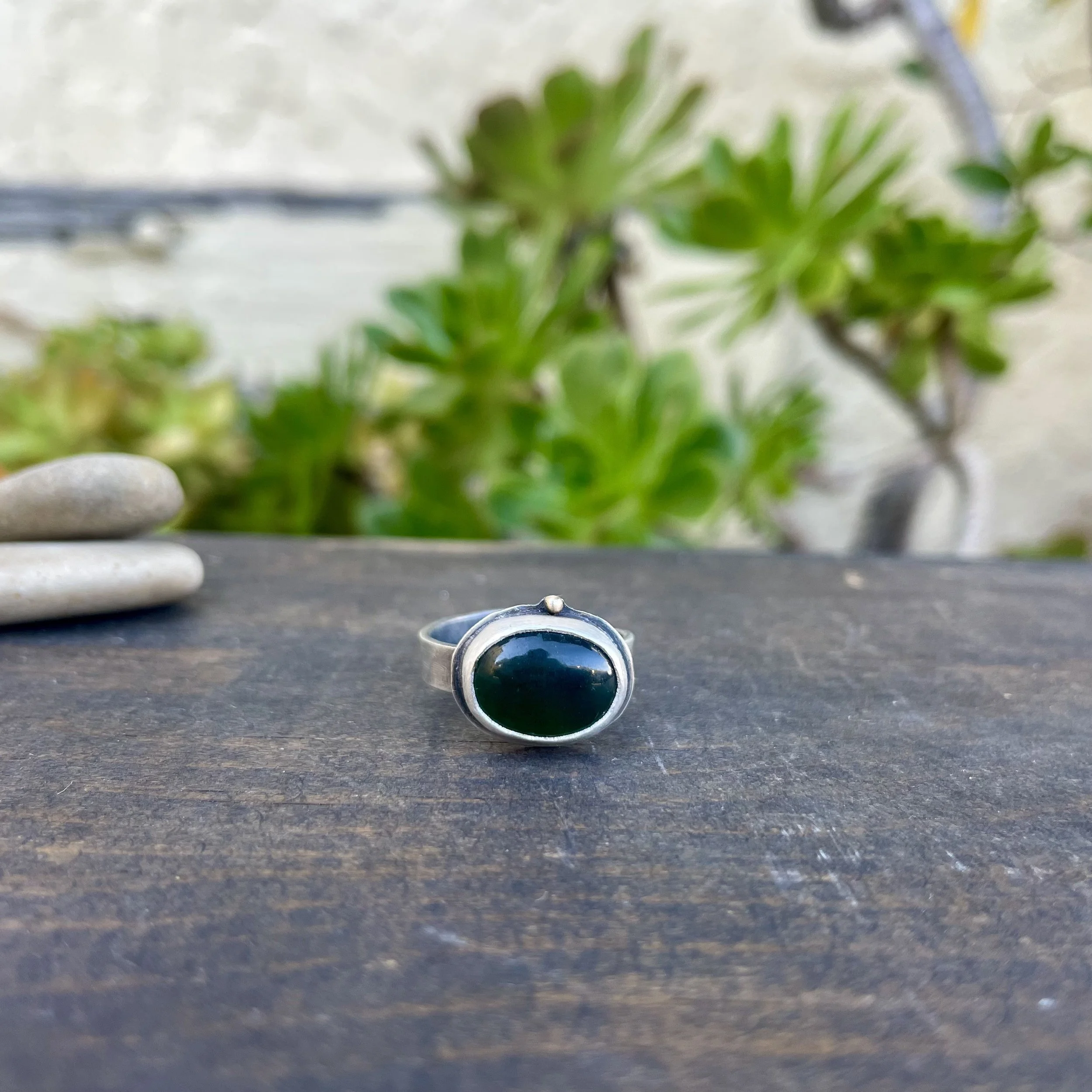 Serpentine Jade Ring with 14k Gold Dot