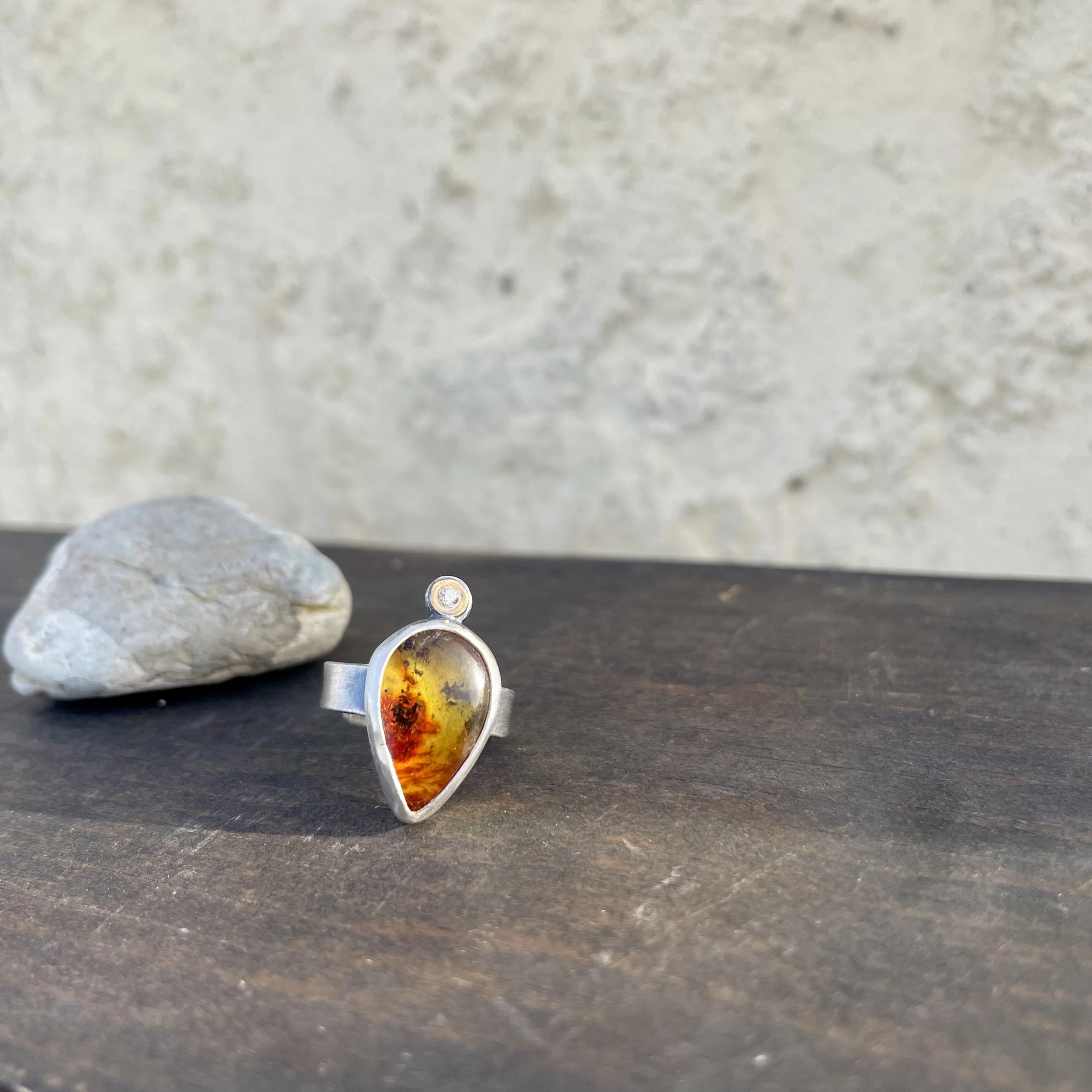 Amber Teardrop North Star Ring