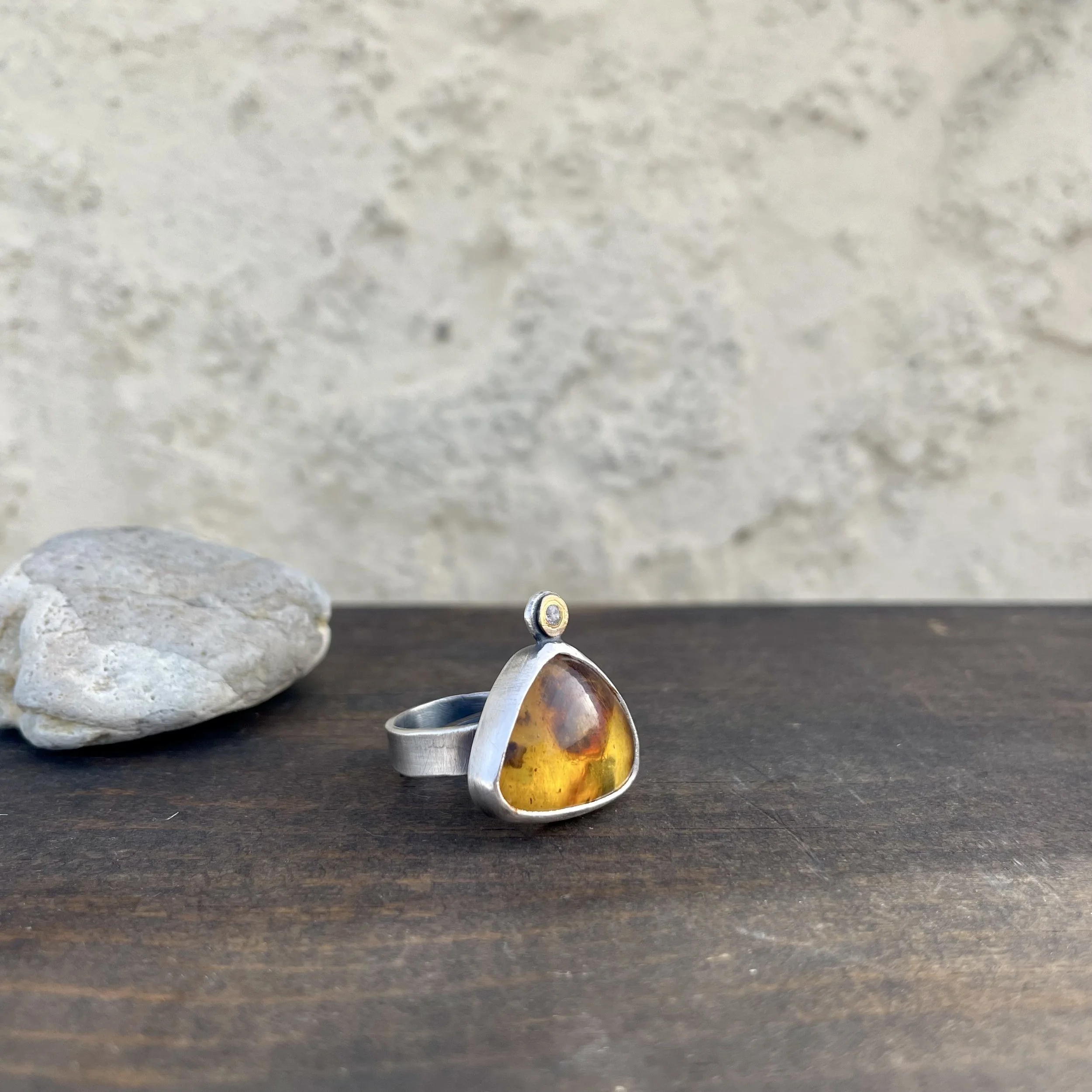 Amber Triangle North Star Ring