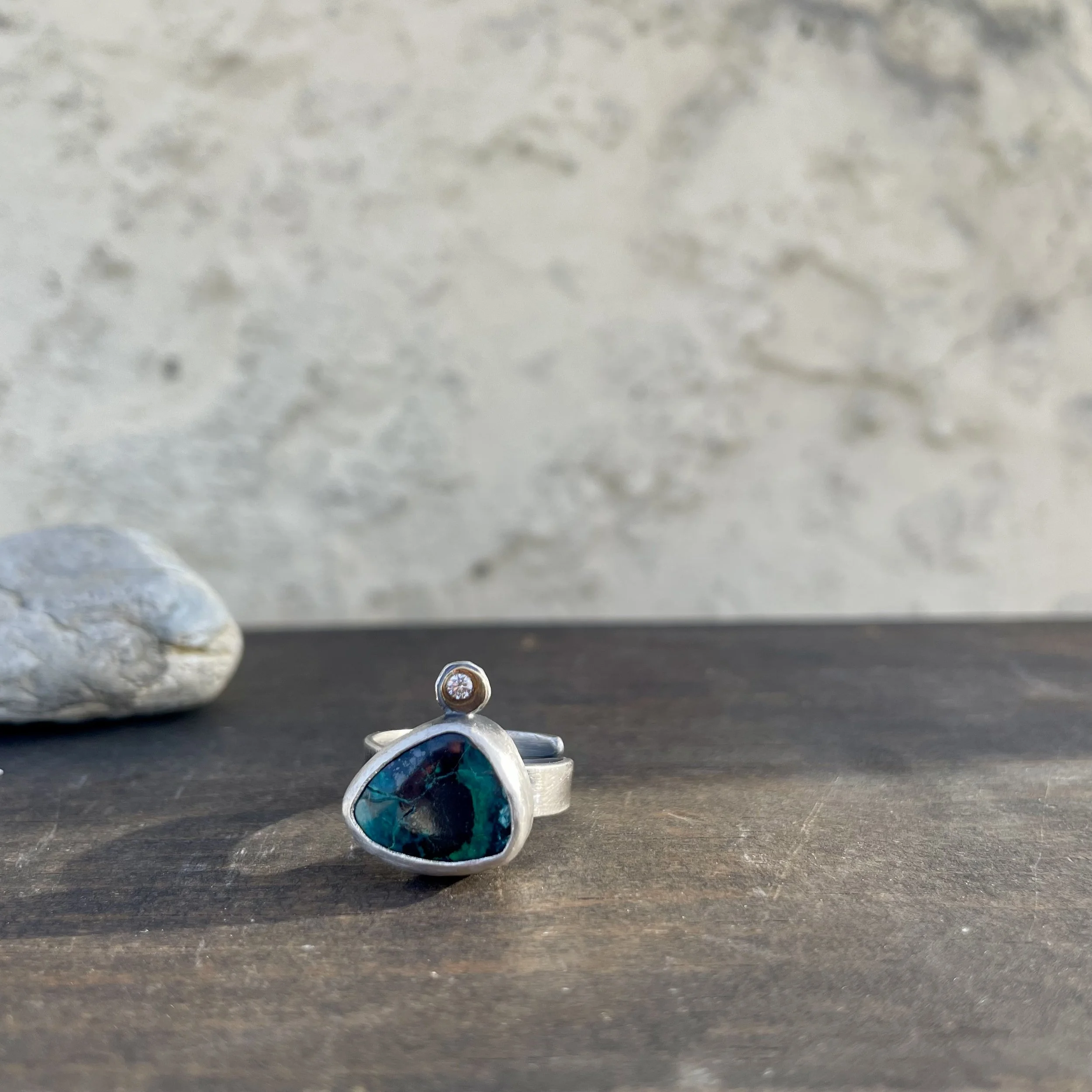 Azurite Shattukite North Star Ring