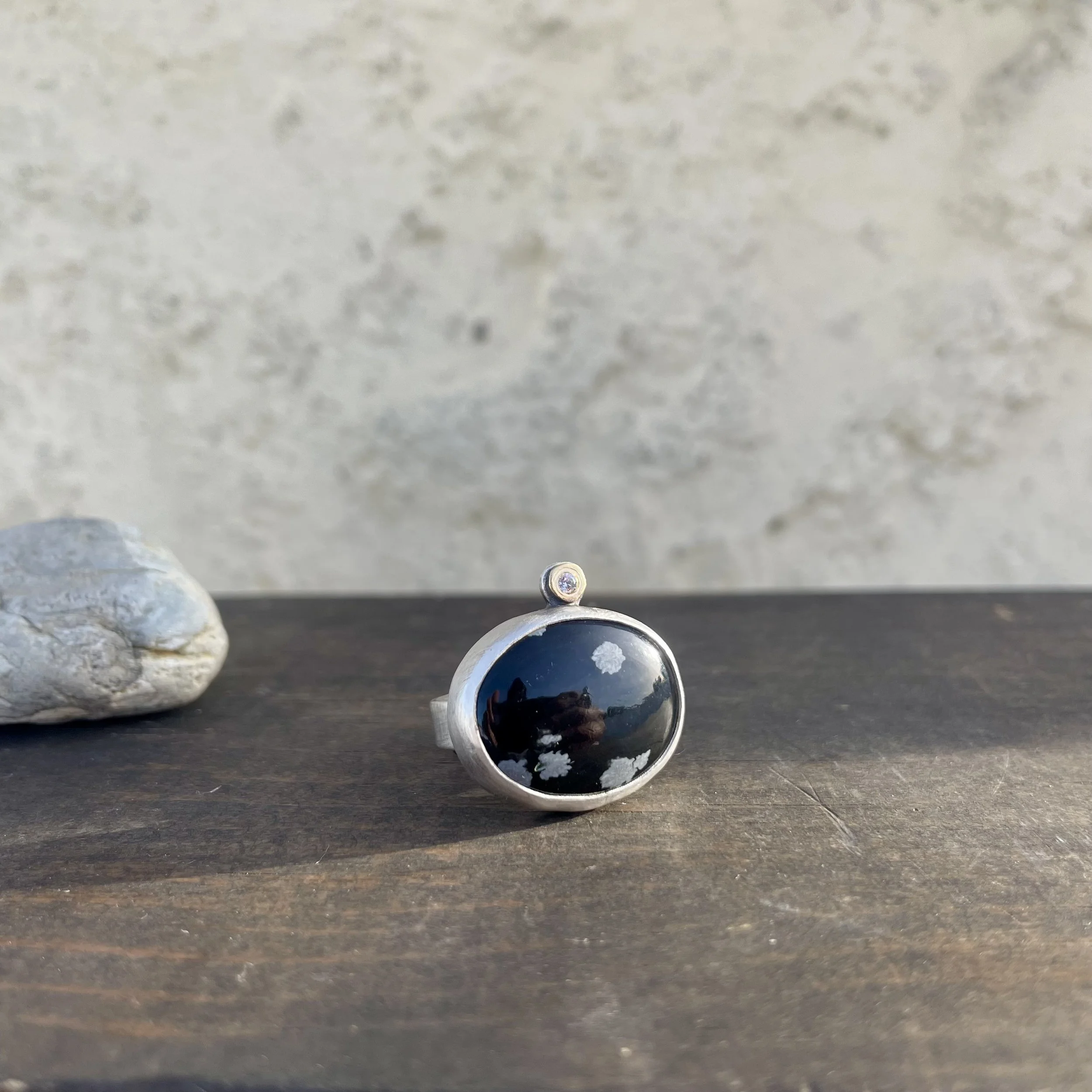 Snowflake Obsidian North Star Ring