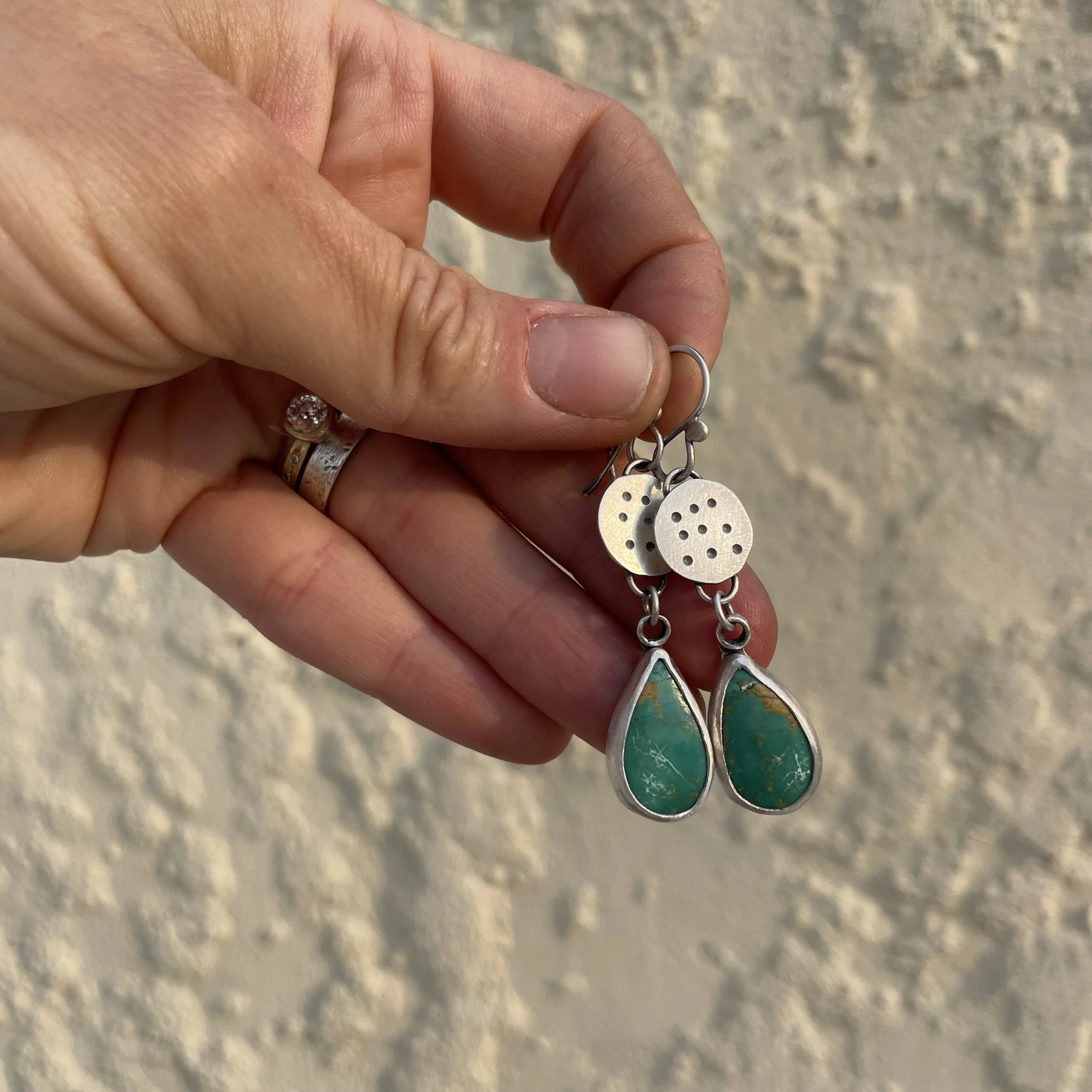 Circle Disc Teardrop Kingman Turquoise Hoops