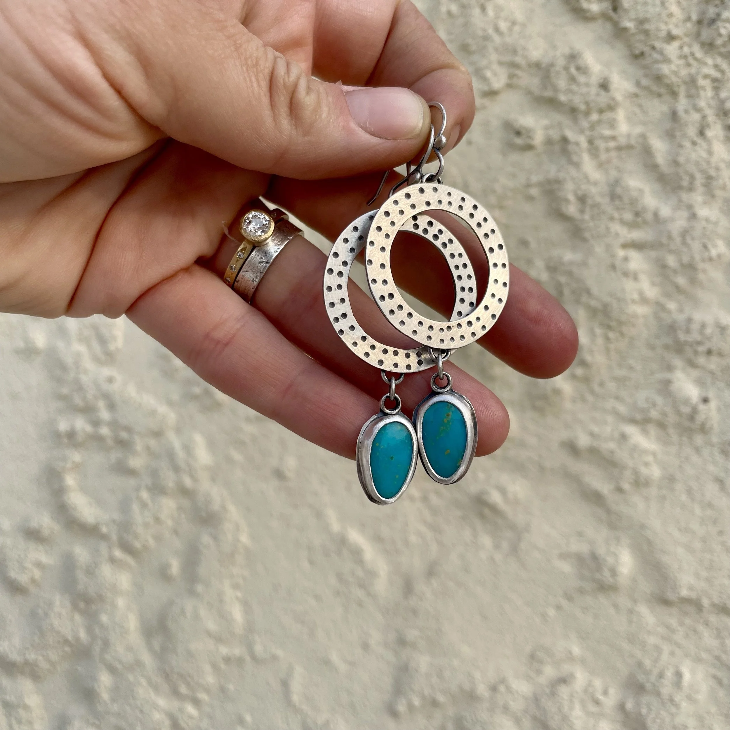 Open Circle Teardrop Kingman Turquoise Hoops