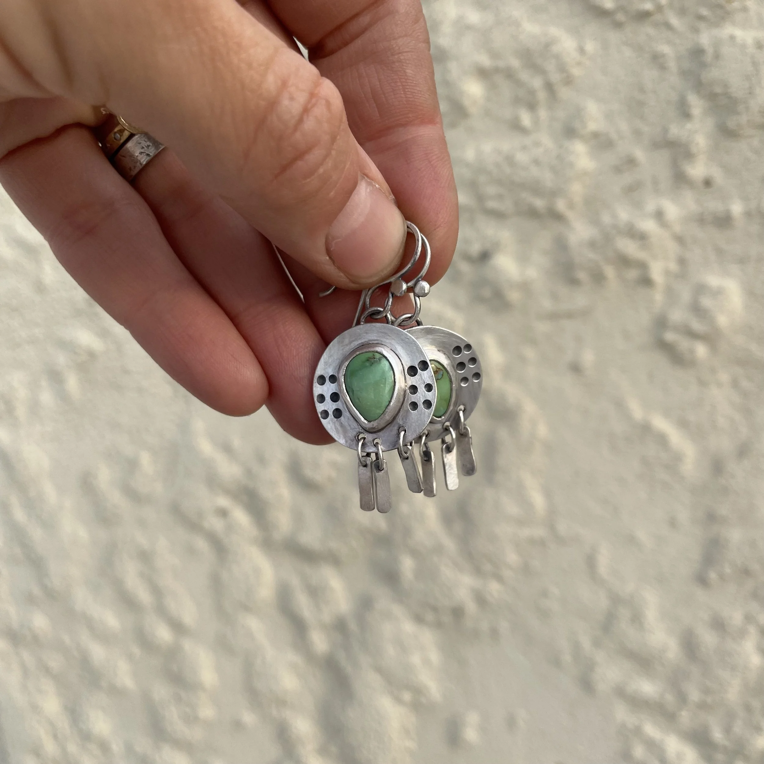 Sonoran Gold Turquoise Fringe Hoops