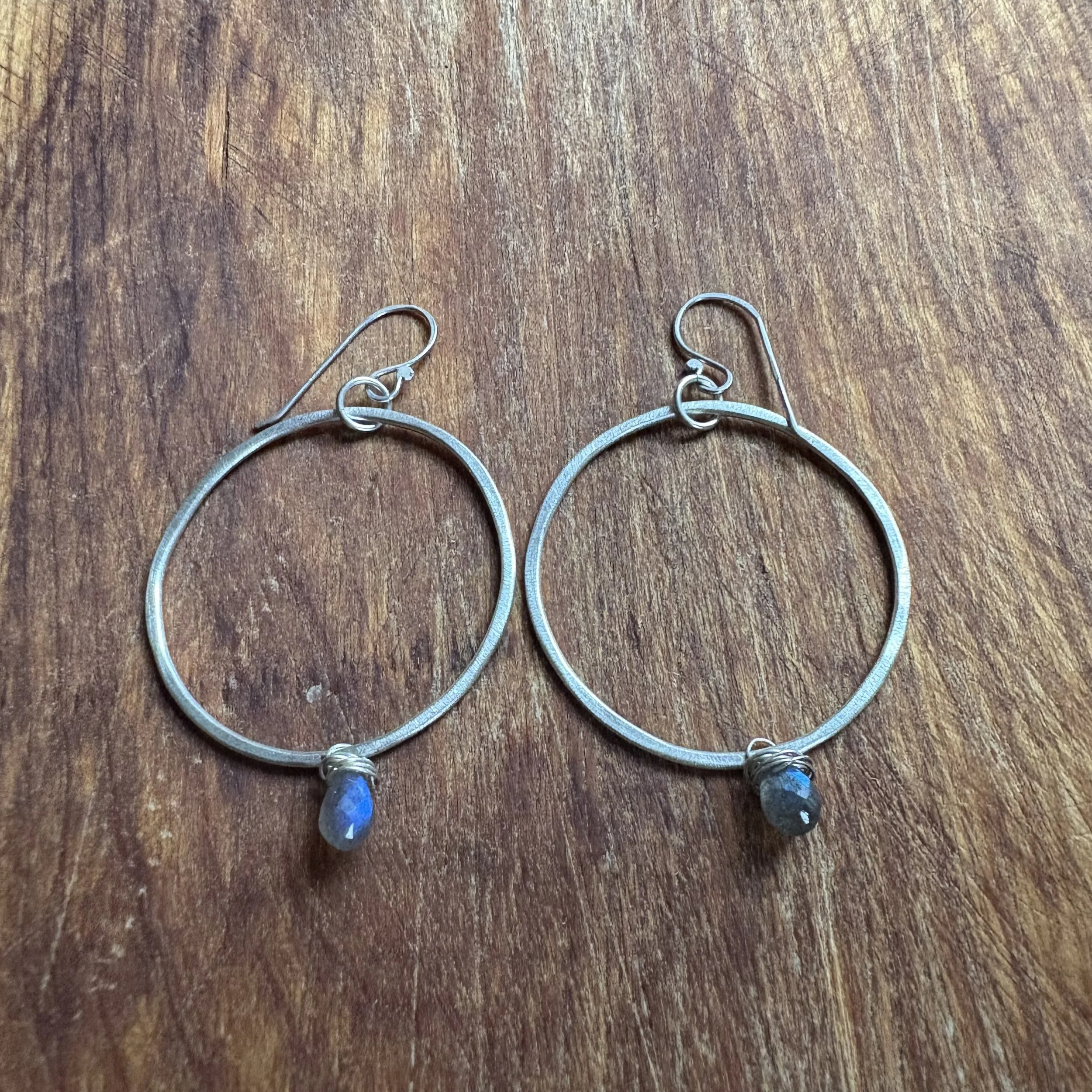 2019 Circle Hoops with Wire Wrapped Labradorite