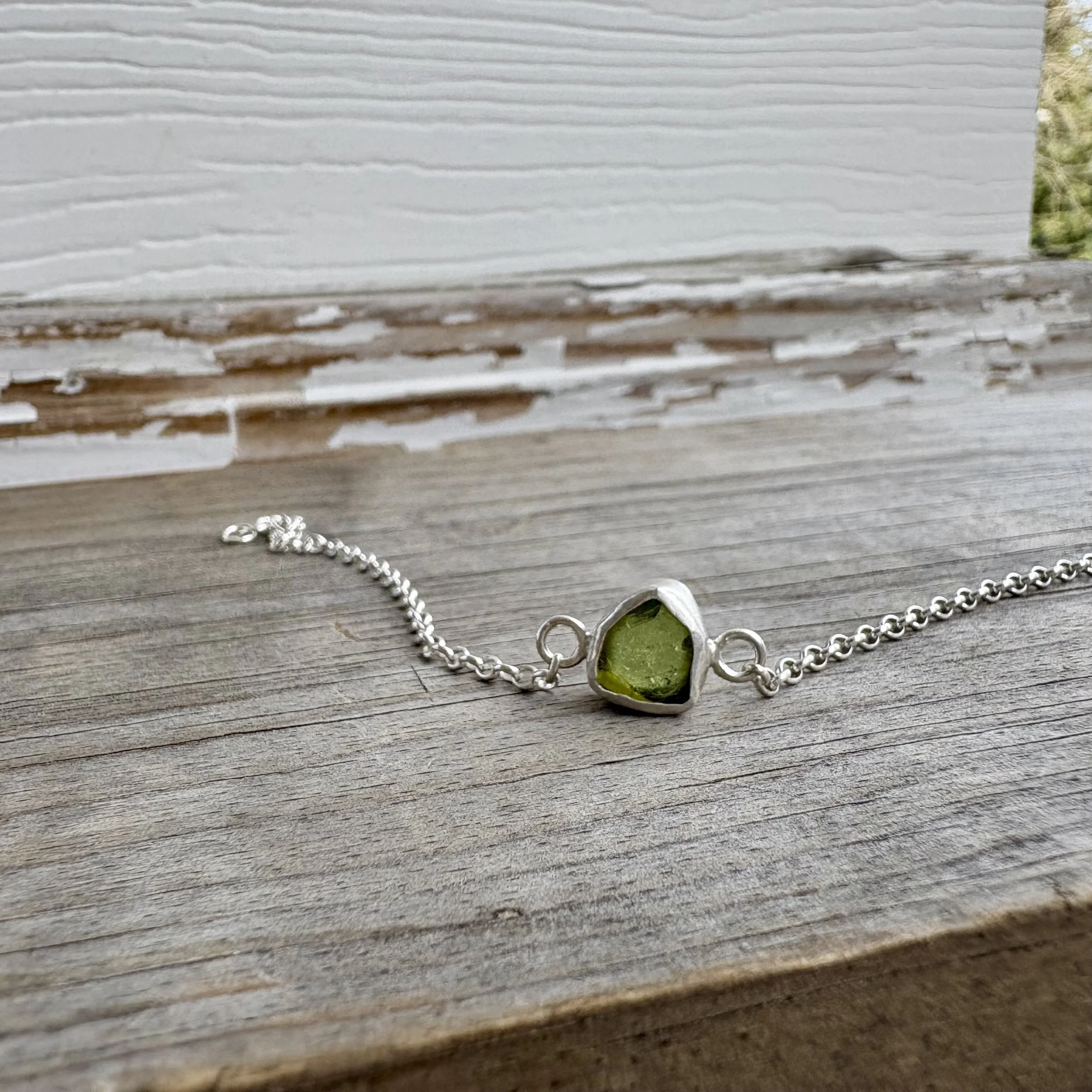 1 Green Watermelon Tourmaline Chain Bracelet