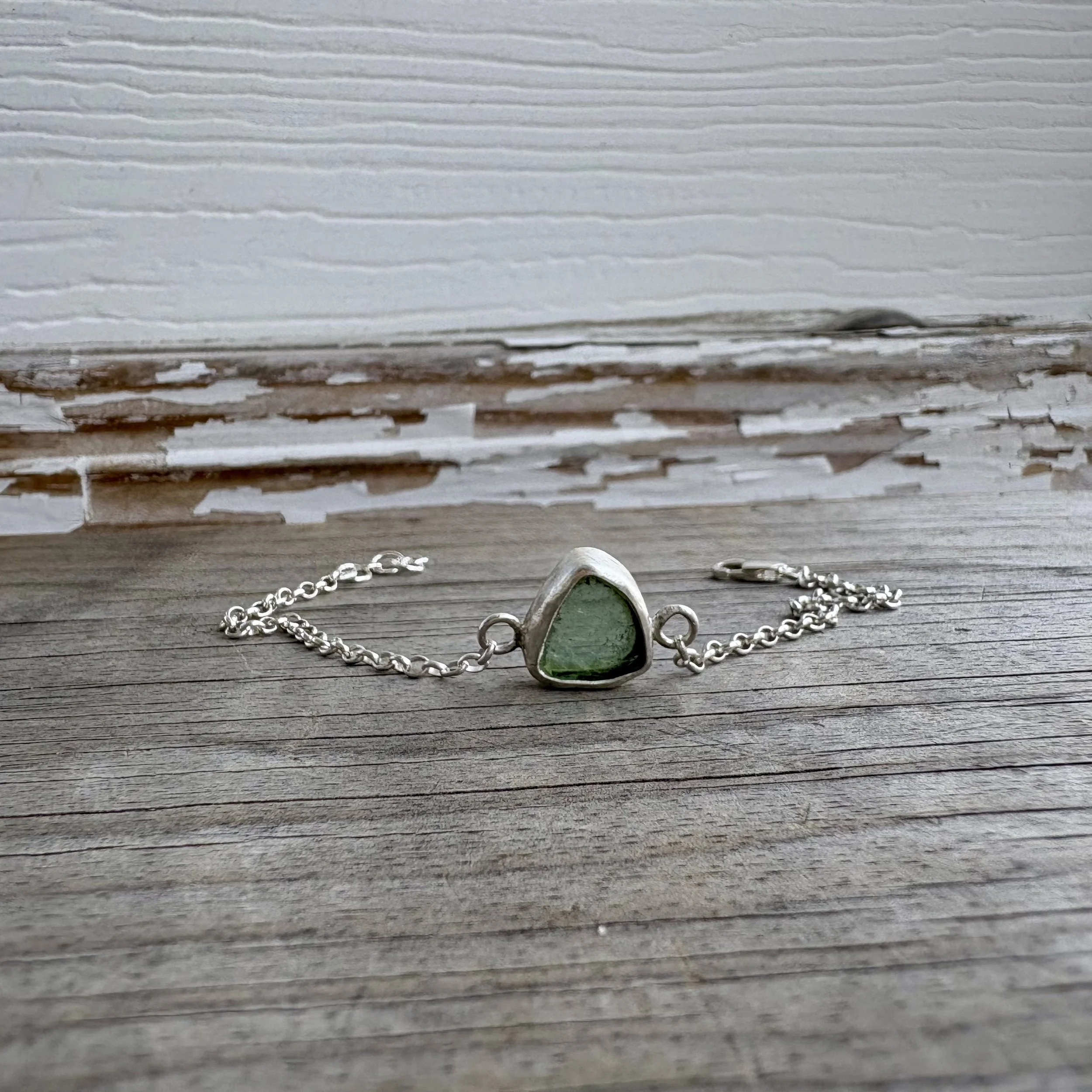 2 Green Watermelon Tourmaline Chain Bracelet