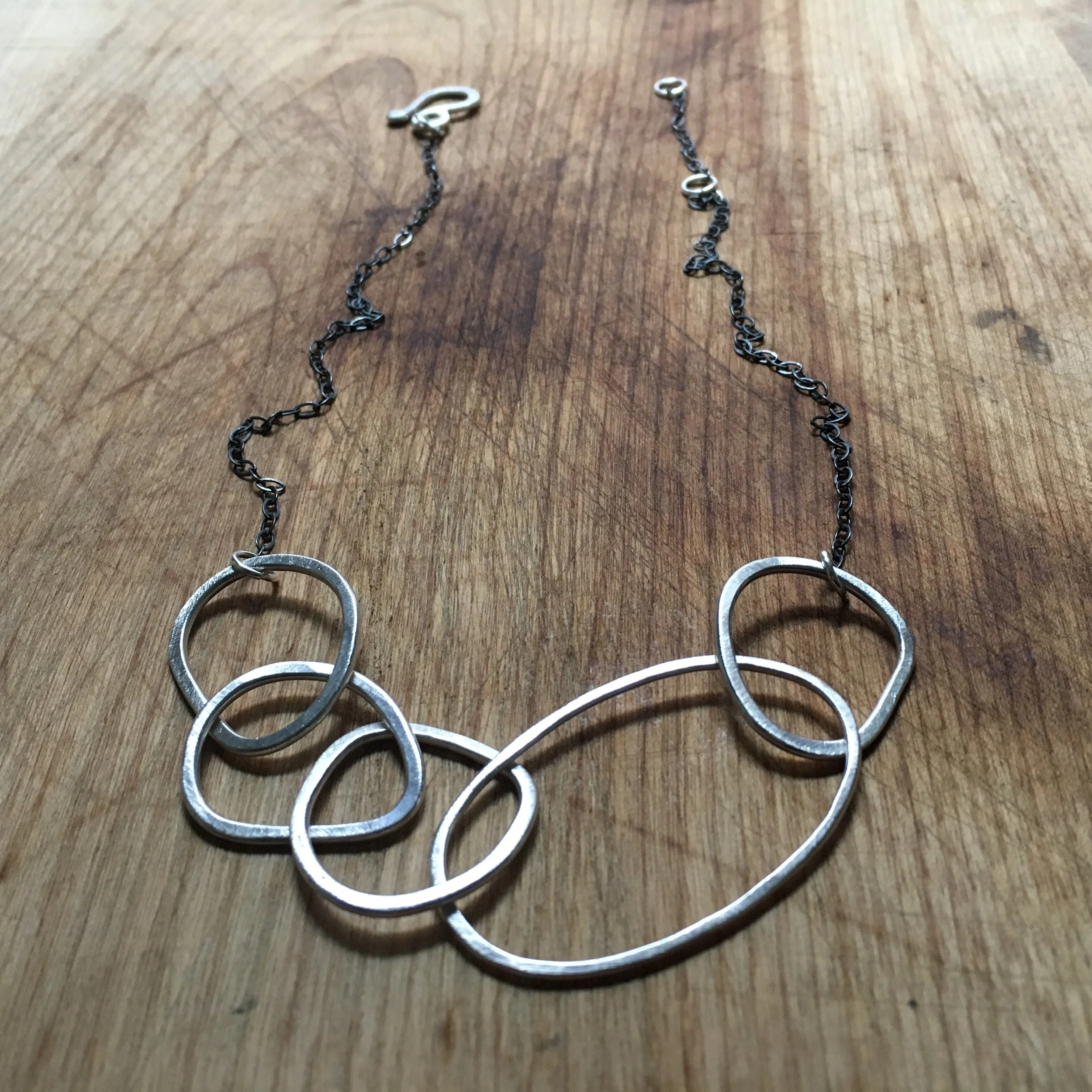 2019 Five Link Chunky Geometric Necklace Oxidized Chain