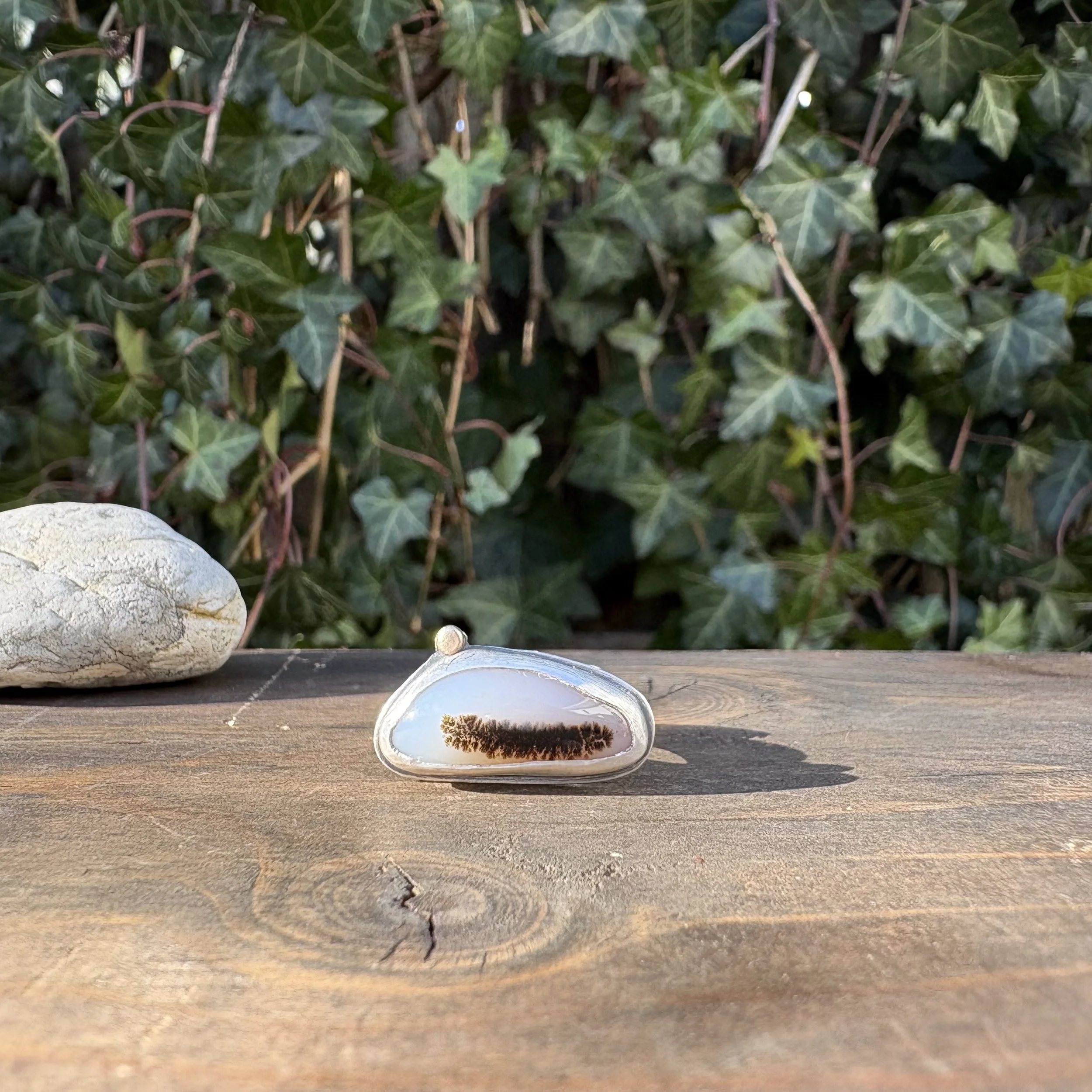 #6 Dendritic Agate with 14k Gold Dotted Ring