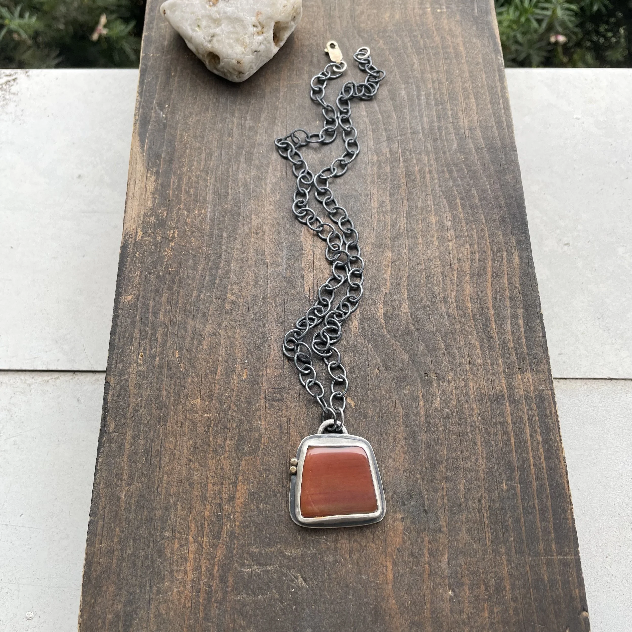 Petrified Wood Necklace with 14k gold detailing