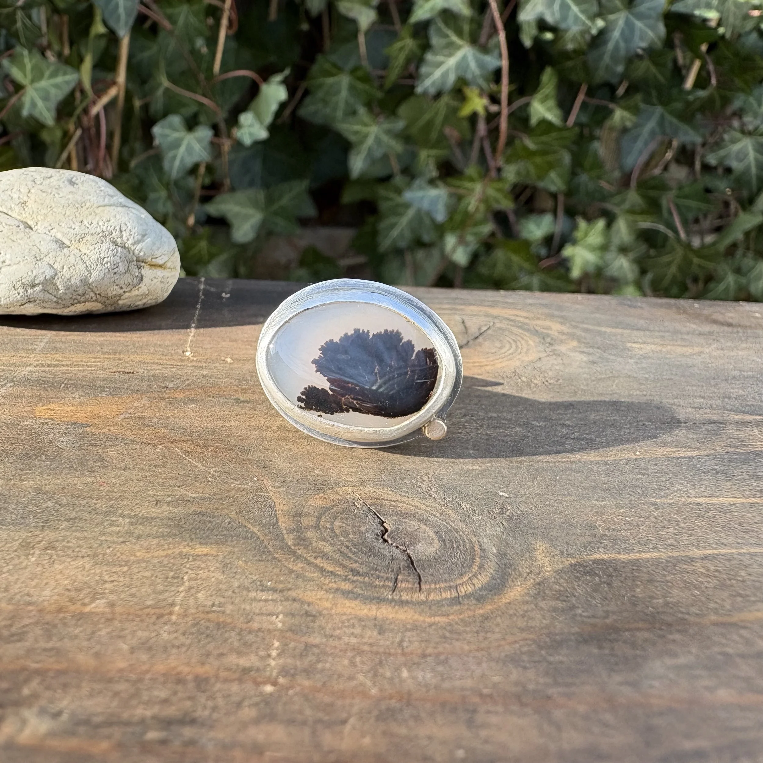 #3 Dendritic Agate with 14k Gold Dotted Ring