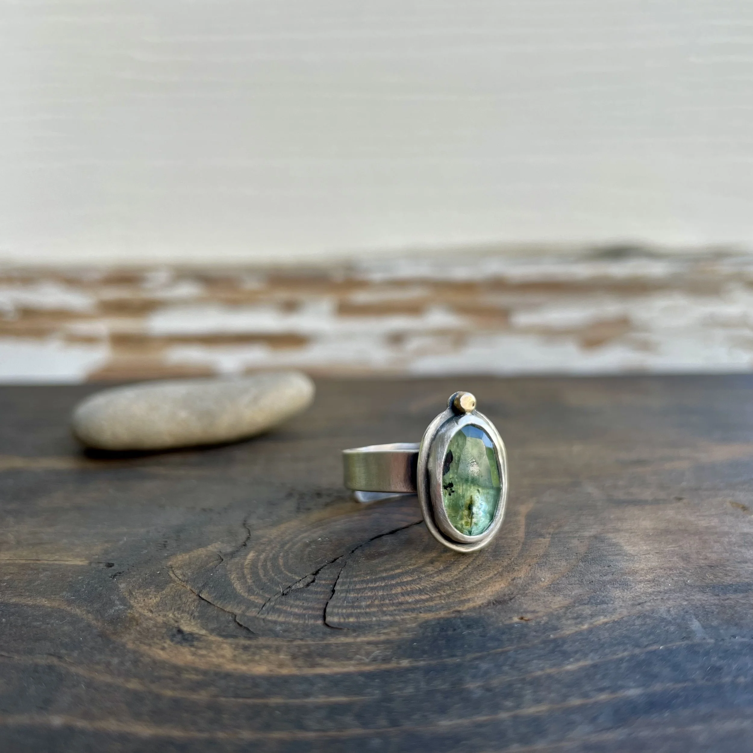 Aqua Kyanite Ring with 14k Gold Dot 1