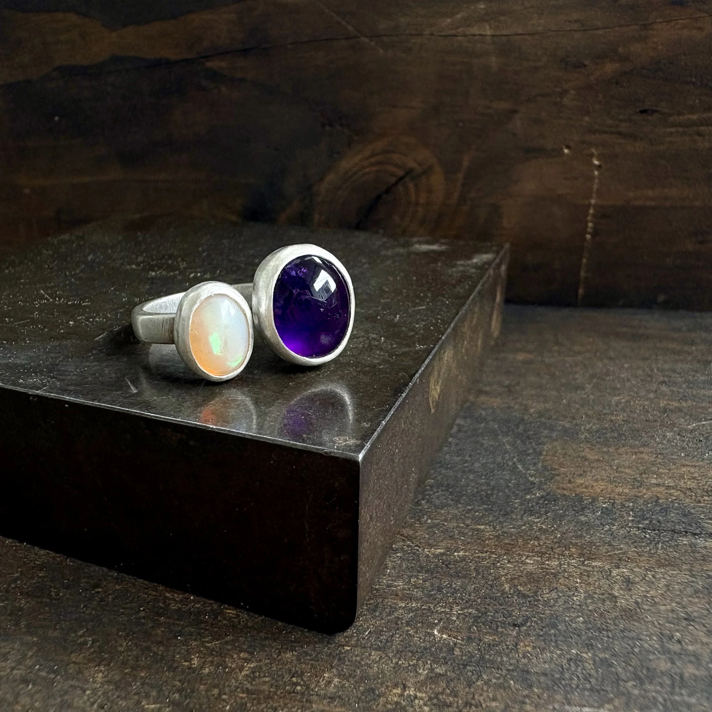 Ethiopian Opal & Amethyst Double Stone Ring 2
