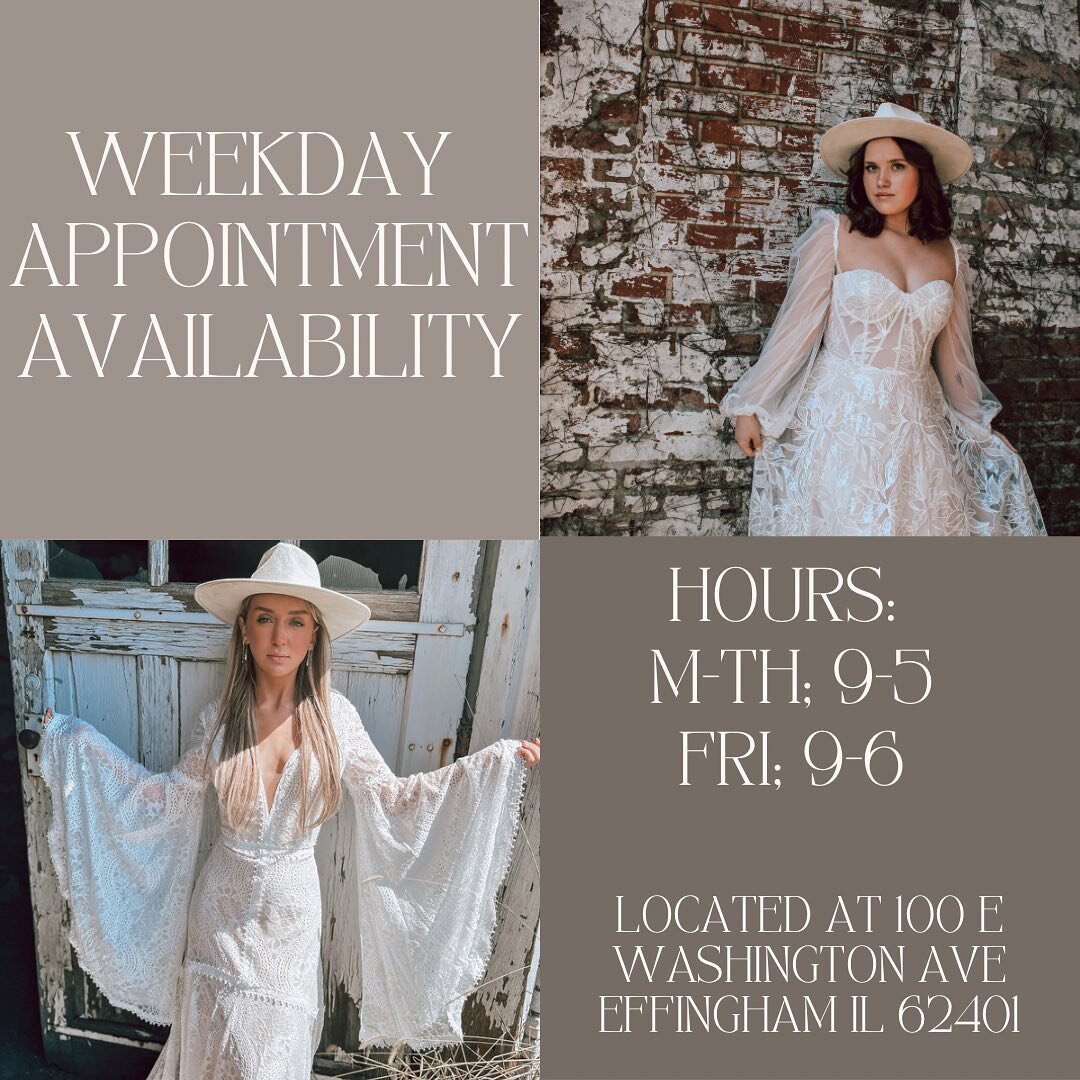 We still have appointments available for this week! 🤍

Call or message our page to book today! ✨

#wildrosebridal