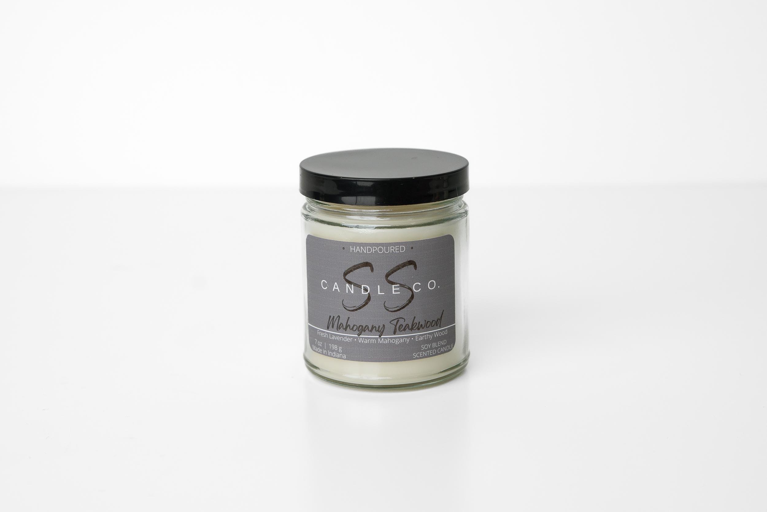 Mahogany Teakwood Scented Soy Blend Jar Candles from SS Candle Co. of Macy, Indiana