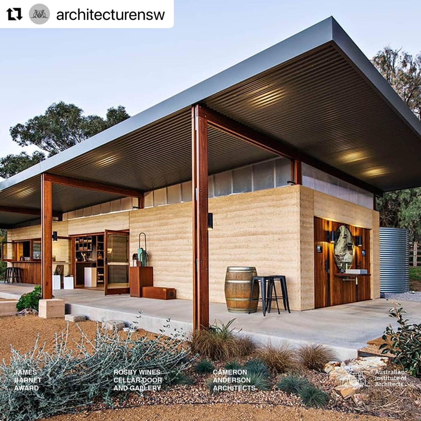 #Repost @architecturensw with @make_repost
・・・
Winner at 2021 NSW Country Division Architecture Awards. 
​
​Congratulations to Cameron Anderson Architects for winning the James Barnet Award for their Rosby Wines Cellar Door and Gallery Project .&nbsp