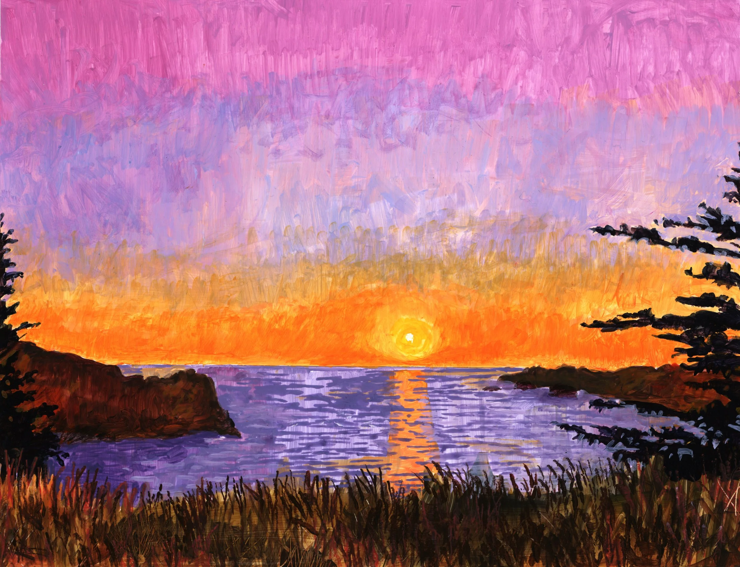 Studies in Solitude - Greenwood- Acrylic on Yupo, 1 x 14 inches