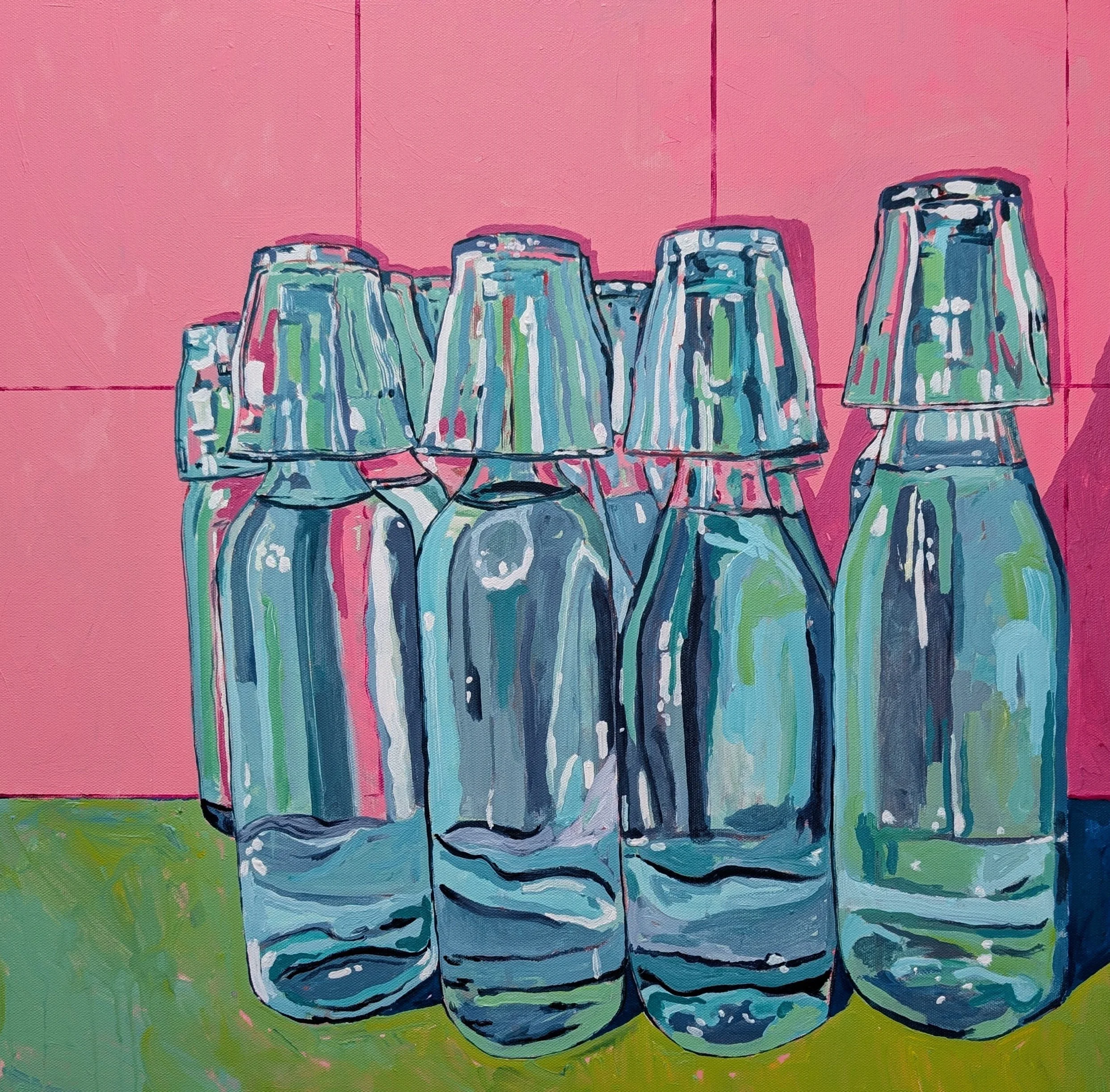 Water Bottles - acrylic on canvas, 24x24