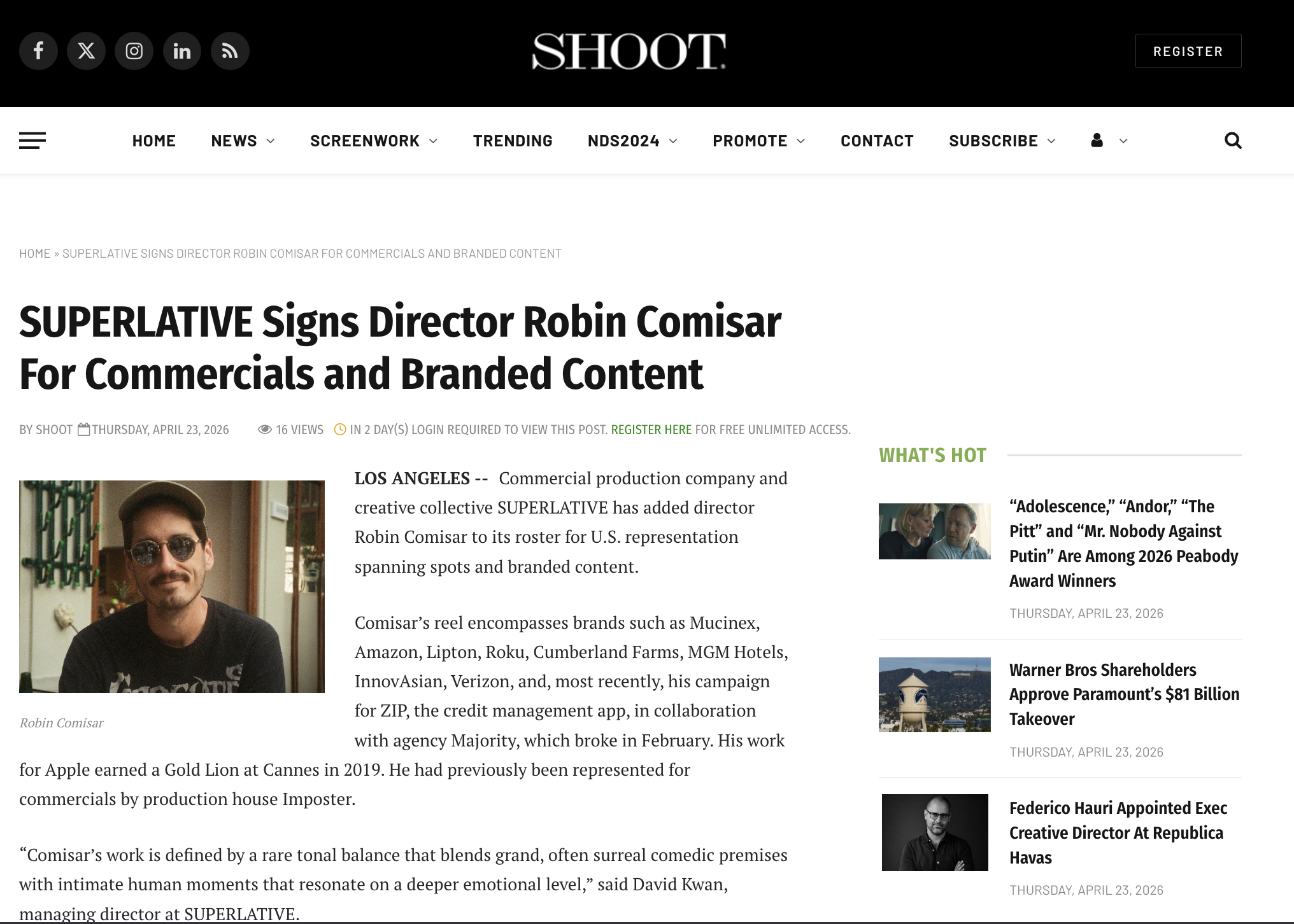ROBIN COMISAR SIGNS