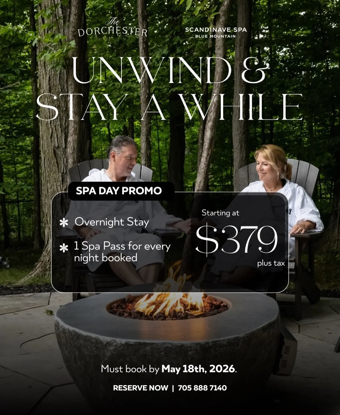 LIMITED TIME Stay &amp; Spa promotion &mdash; book by May 18th! 

Enjoy a boutique stay at The Dorchester Hotel paired with a thermal journey at @scandinaveblue. 

Each night booked includes *one* @scandinaveblue pass:
1 night stay = 1 pass 
2 night 