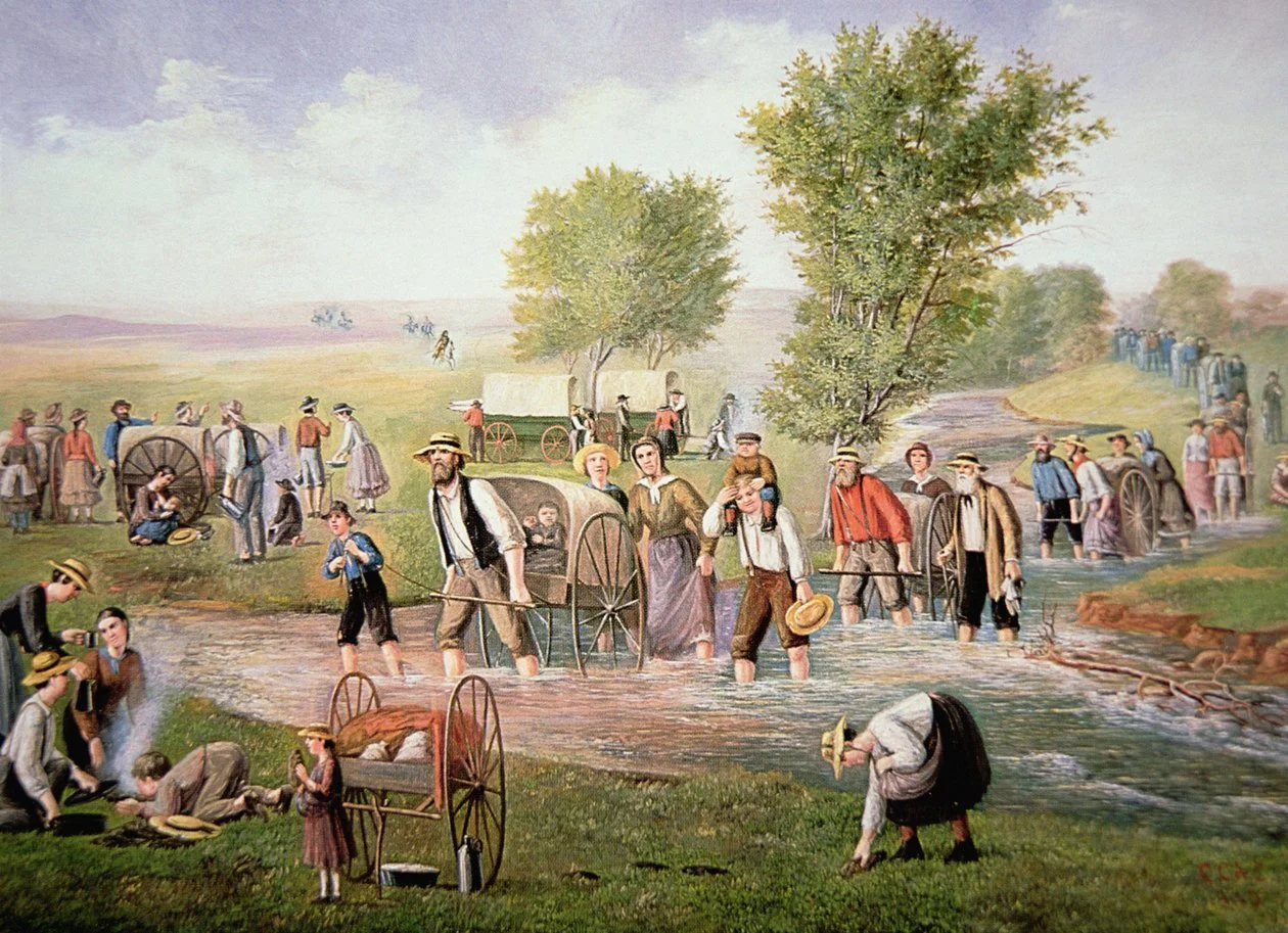 American_School_-_Mormon_pioneers_pulling_handcarts_on_the_long_journey_to_Salt_Lake_City_in_1856_-_(MeisterDrucke-1083763).jpg