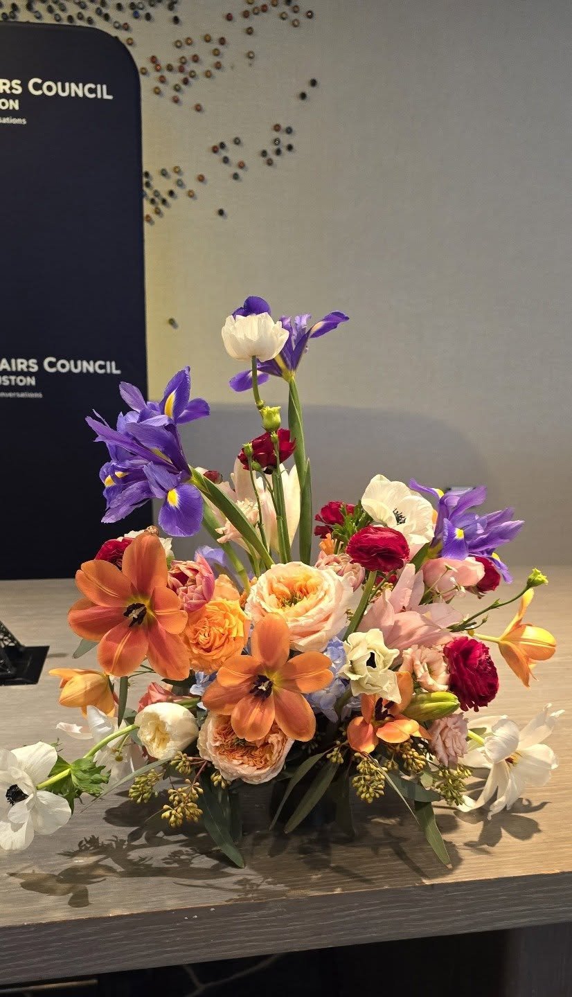 The colours in this arrangement, the different types of blooms are just perfect for every type of event