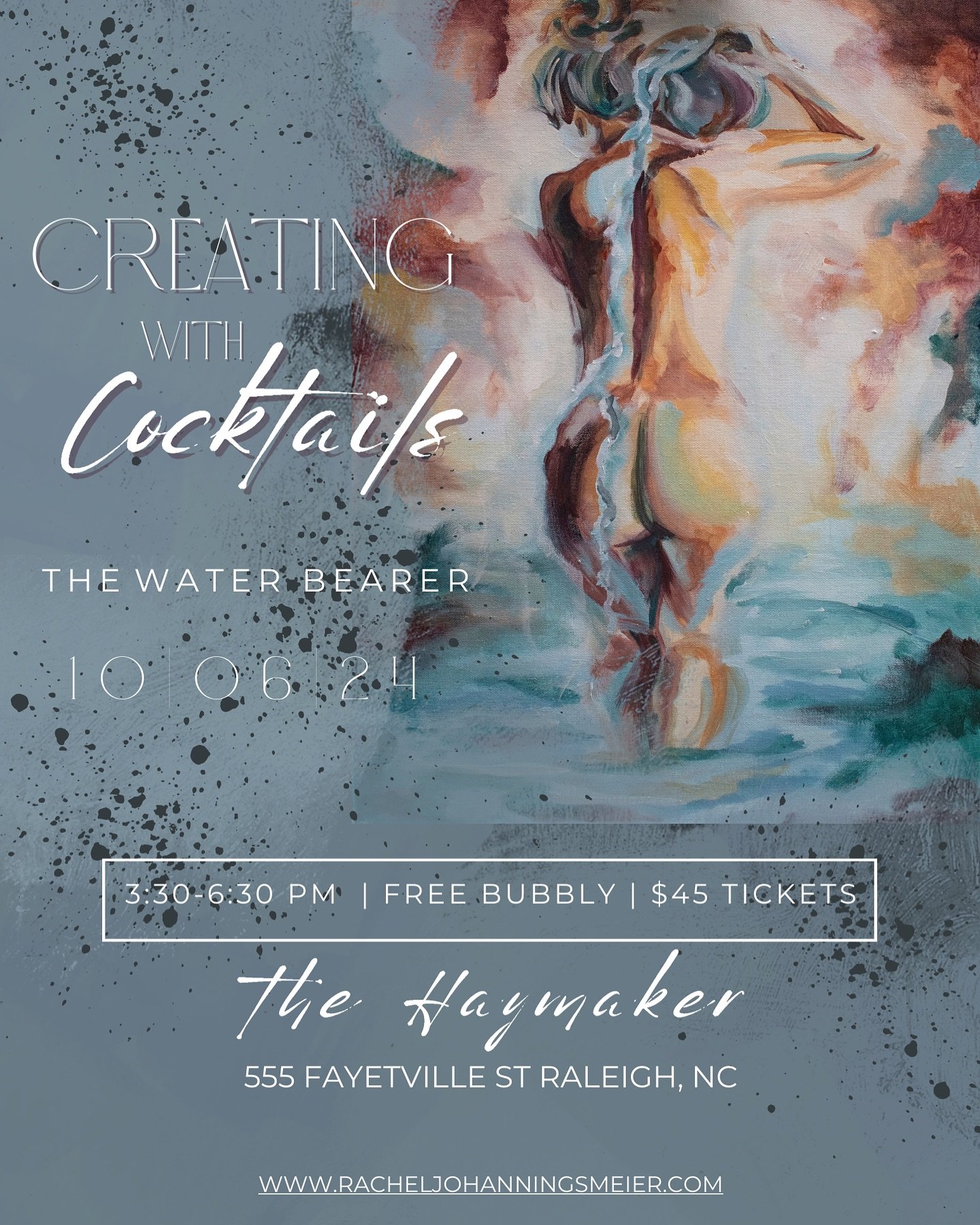 By popular demand, the Water Bearer will be our last paint and sip for 2024! 

Come join the paint party on Sunday, October 6th from 3:30-6:30 at @haymakerraleigh. The bar will be open so you can soak up their tasty cocktails while you rediscover you