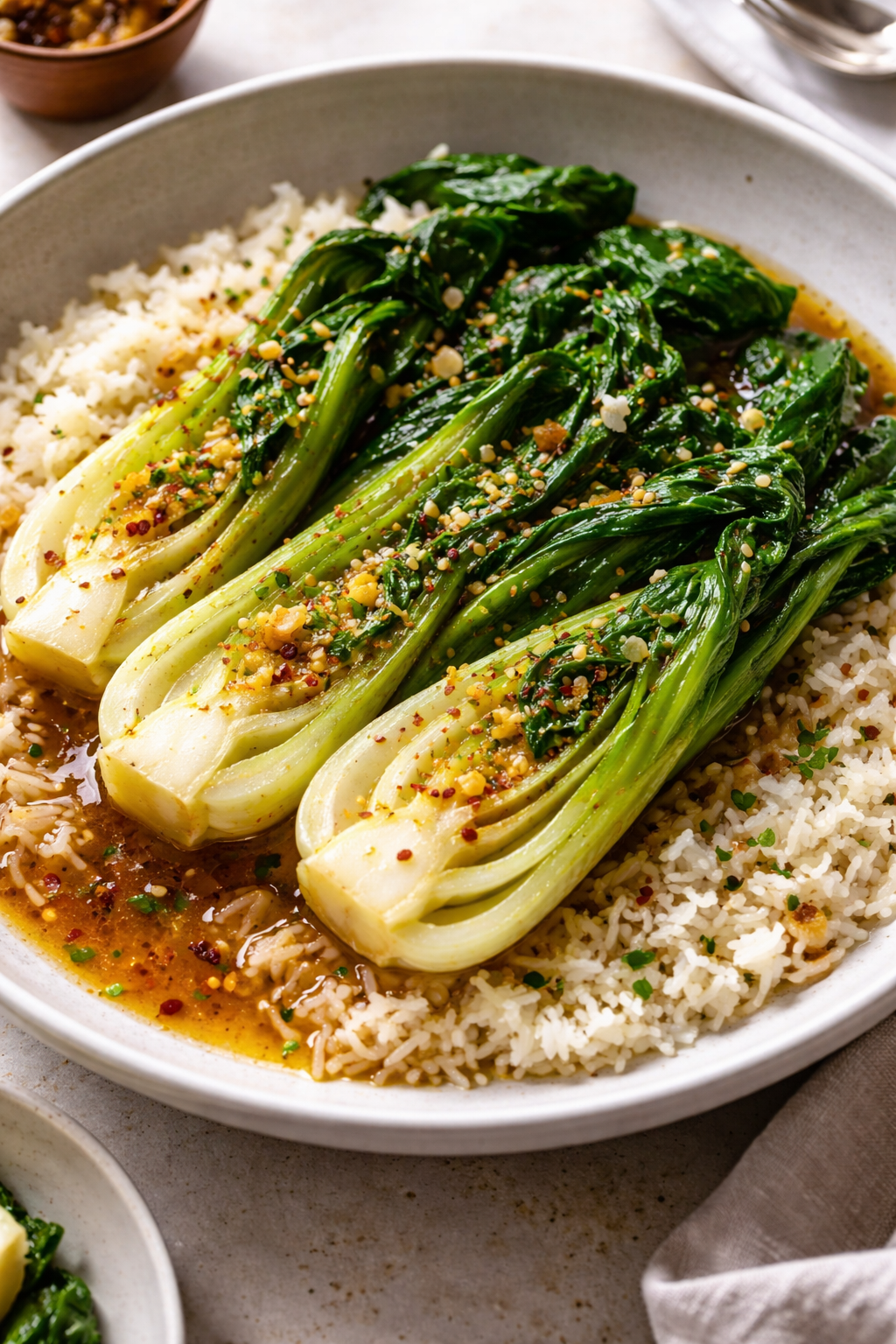 GARLIC GINGER BOK CHOY WITH RICE