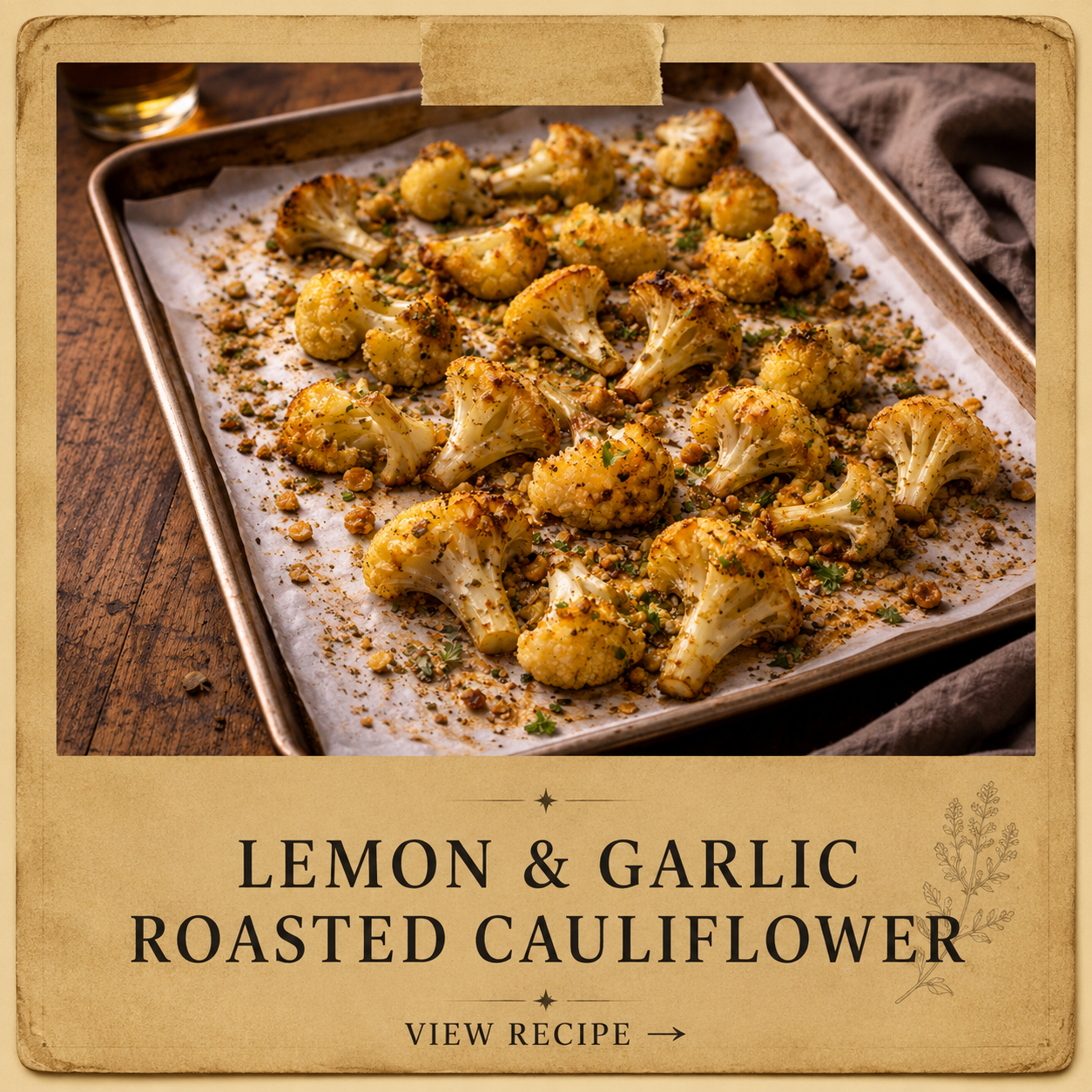       
  
     INGREDIENTS     1 large  cauliflower , cut into florets    ¼ cup  olive oil     Zest of  1 lemon     3 cloves  garlic , minced    1 tsp  garlic powder     ½ tsp  onion powder     ½ tsp  paprika     ¼ tsp  crushed red pepper  (optional)