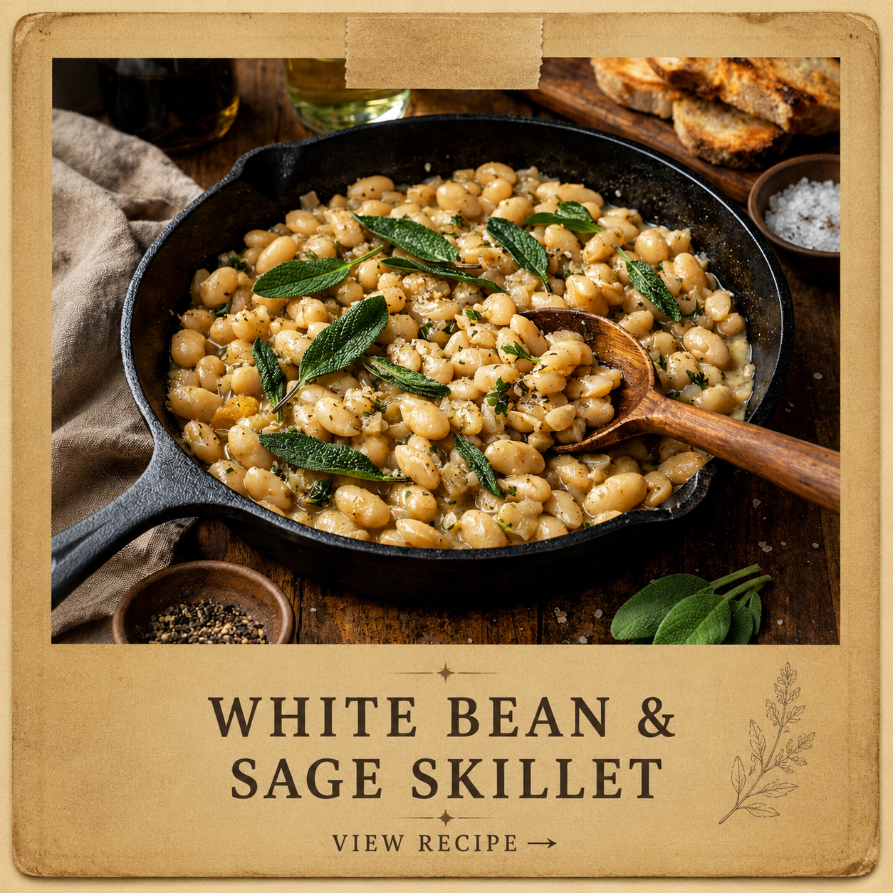       
  
     INGREDIENTS     2 cans (15 oz each)  white beans  (cannellini or great northern), drained &amp; rinsed    3 tbsp  olive oil     1 small  shallot , finely diced    3 cloves  garlic , minced    8–10  fresh sage leaves     1 tsp  garlic p