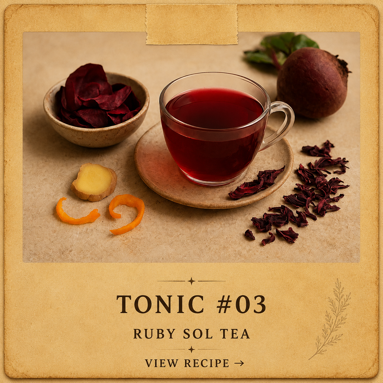               
  
   
  THE SOUL ALCHEMIST BLEND  by Rugo + Ericka  A warm and earthen elixir inspired by the alchemy of root and sun. The deep red of beet blends with the brightness of citrus to create a balanced, restorative tea. Each sip feels gro