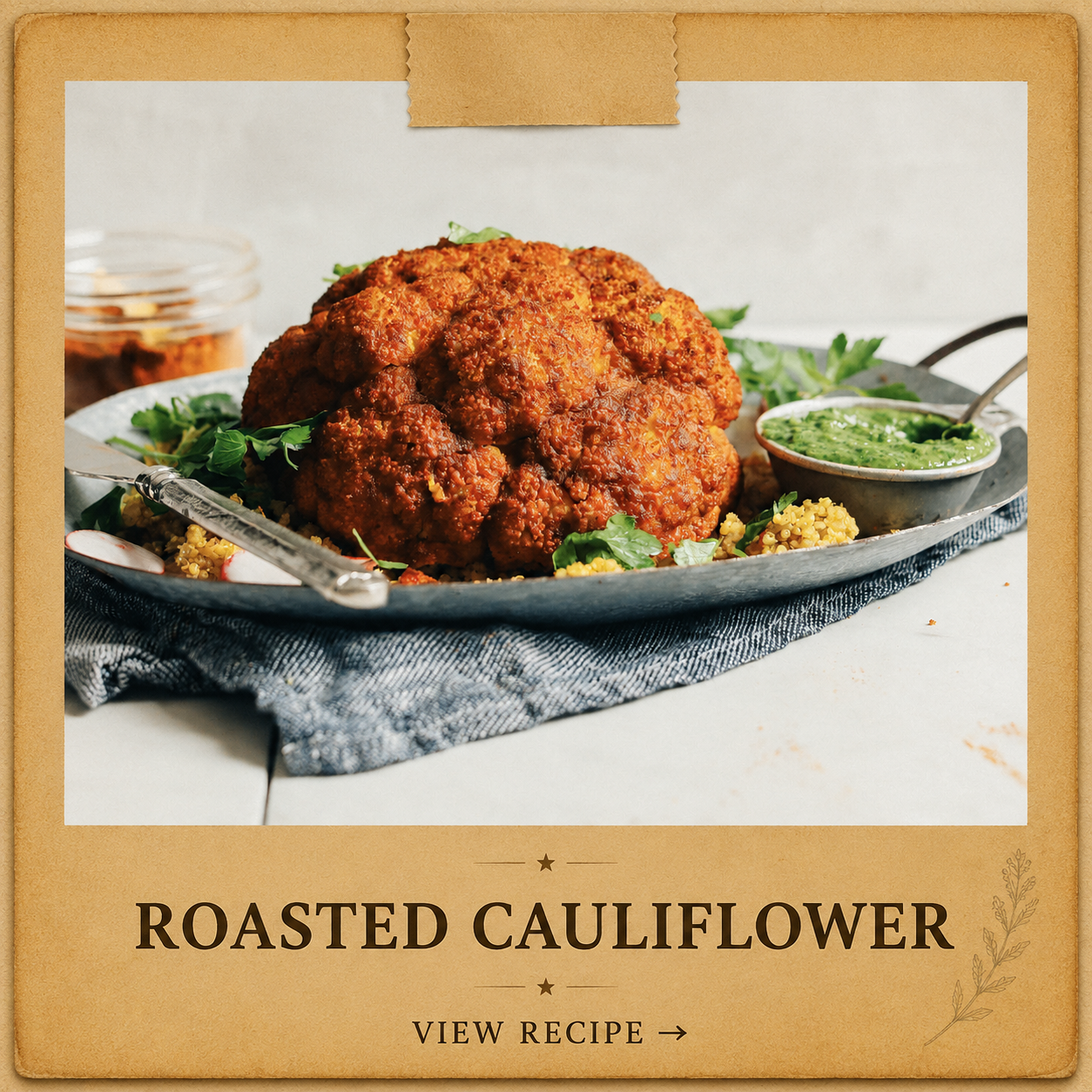       
  
    INGREDIENTS    1 head of cauliflower  LIST OF SPICES    1 tablespoon of garlic powder    1 tablespoon of onion powder    1 teaspoon of cumin    1 teaspoon of chil powder    1 teaspoon of salt    1 teaspoon of pepper    1 teaspoon of caj
