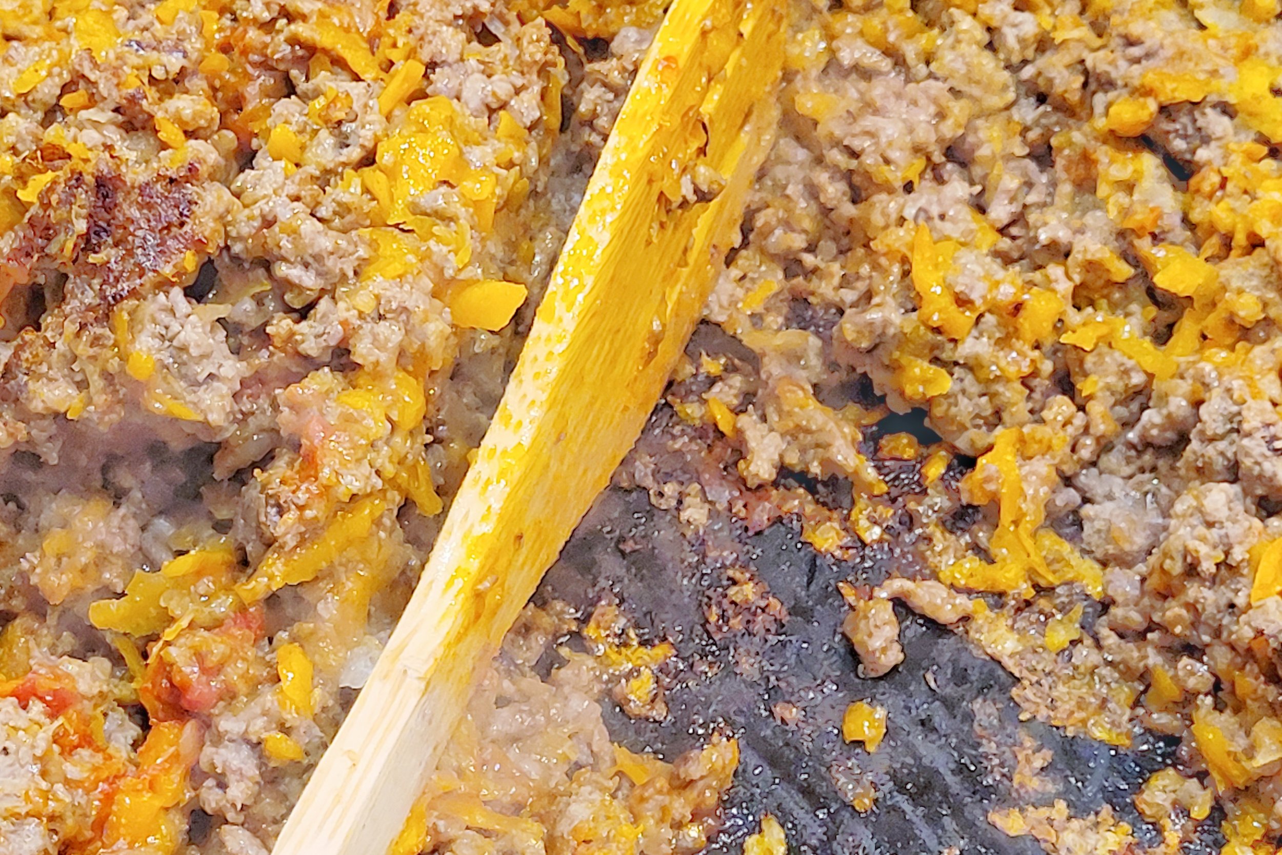 Cook without stirring for approximately 2 minutes allowing the heat add further browning to the bottom of the meat.