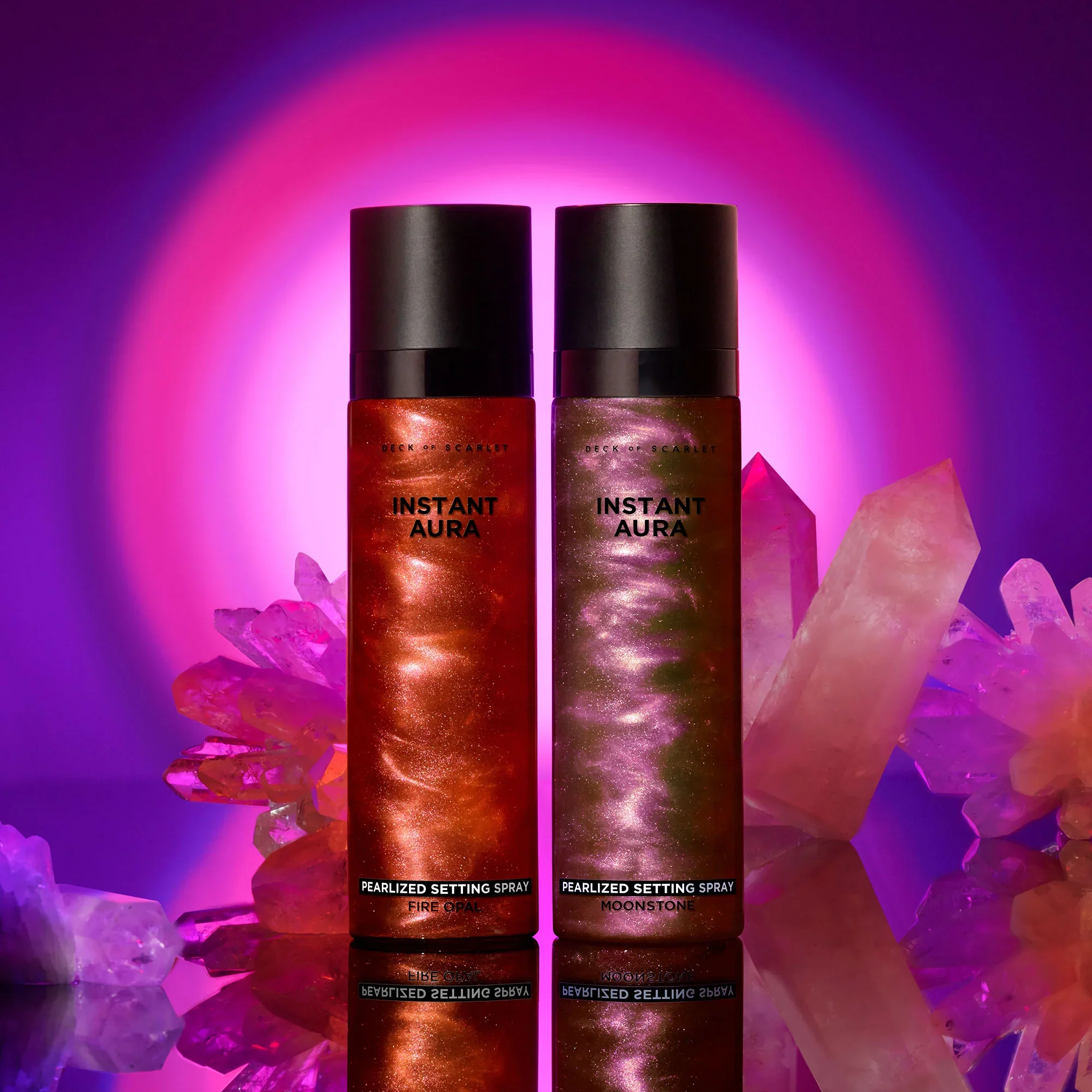 Instant Aura Setting Spray: Fire Opal and Moonstone - Product and Shades Named