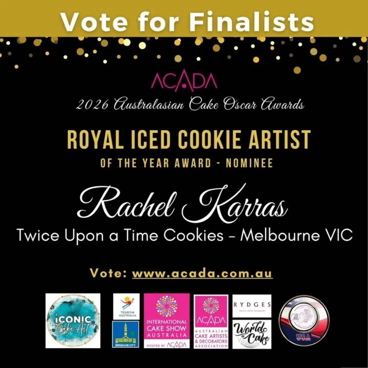 Good evening beautiful peeps.
This just popped into my feed and blessed me.
Ive been Nominated at this year's International Cake Show Australia. 
Would love , love love your votes to propel me into the finals. 
I love this craft, and over this past y