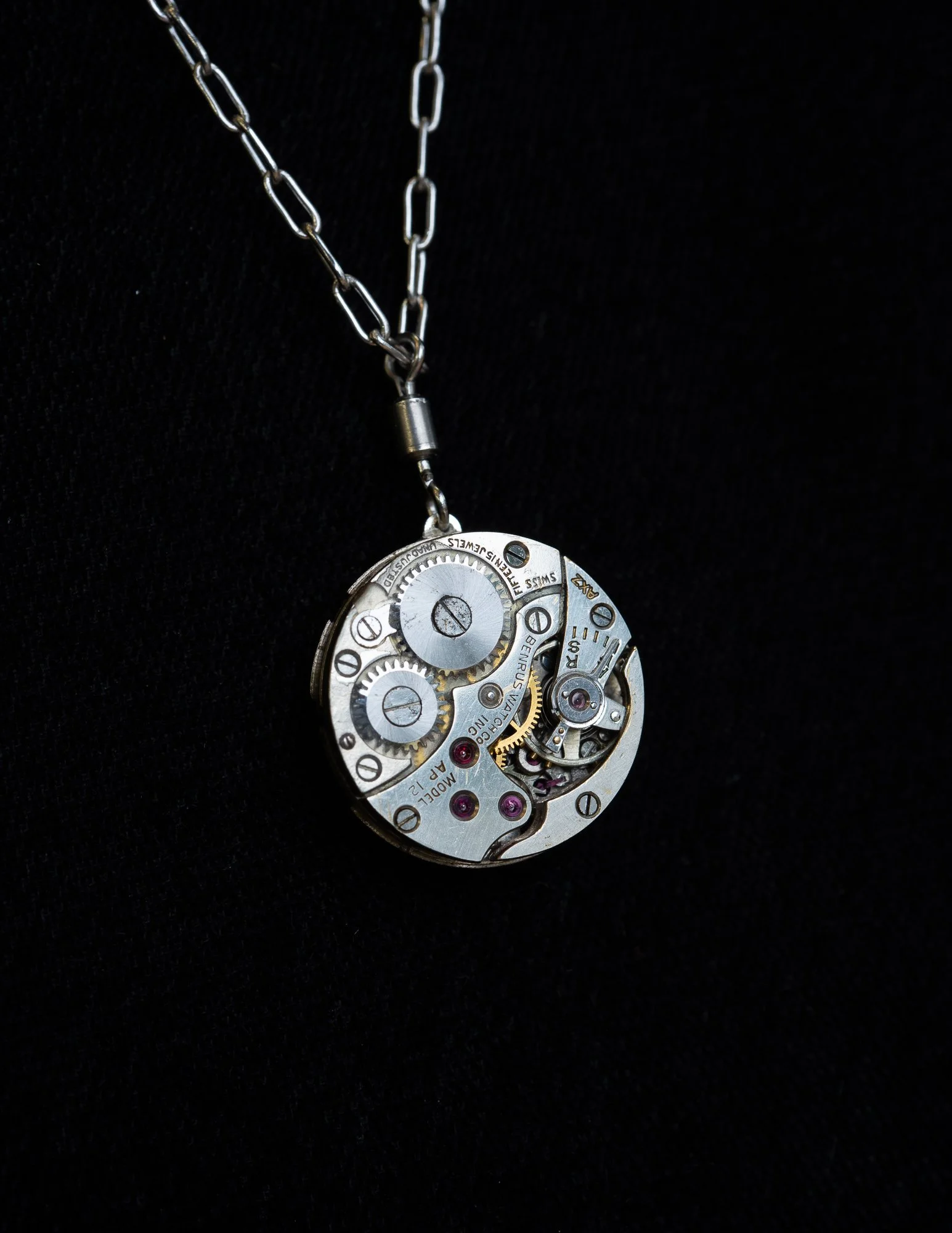 Antique Benrus Wristwatch Round Double-Sided Necklace