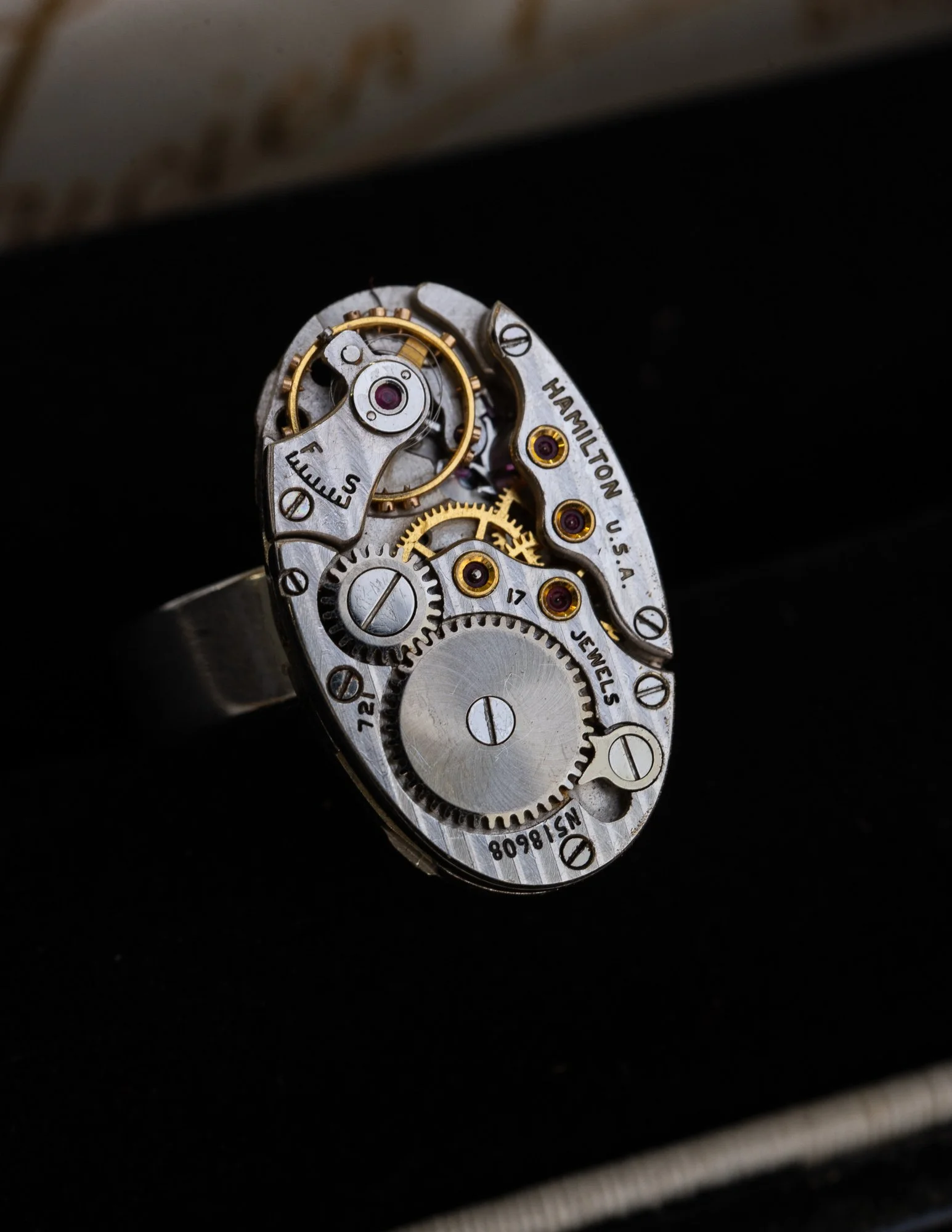 Hamilton Oval Antique Watch Stainless Steel Adjustable Ring